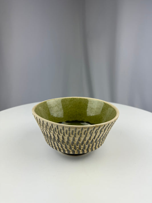 Indented Studio Pottery Bowl Green/White