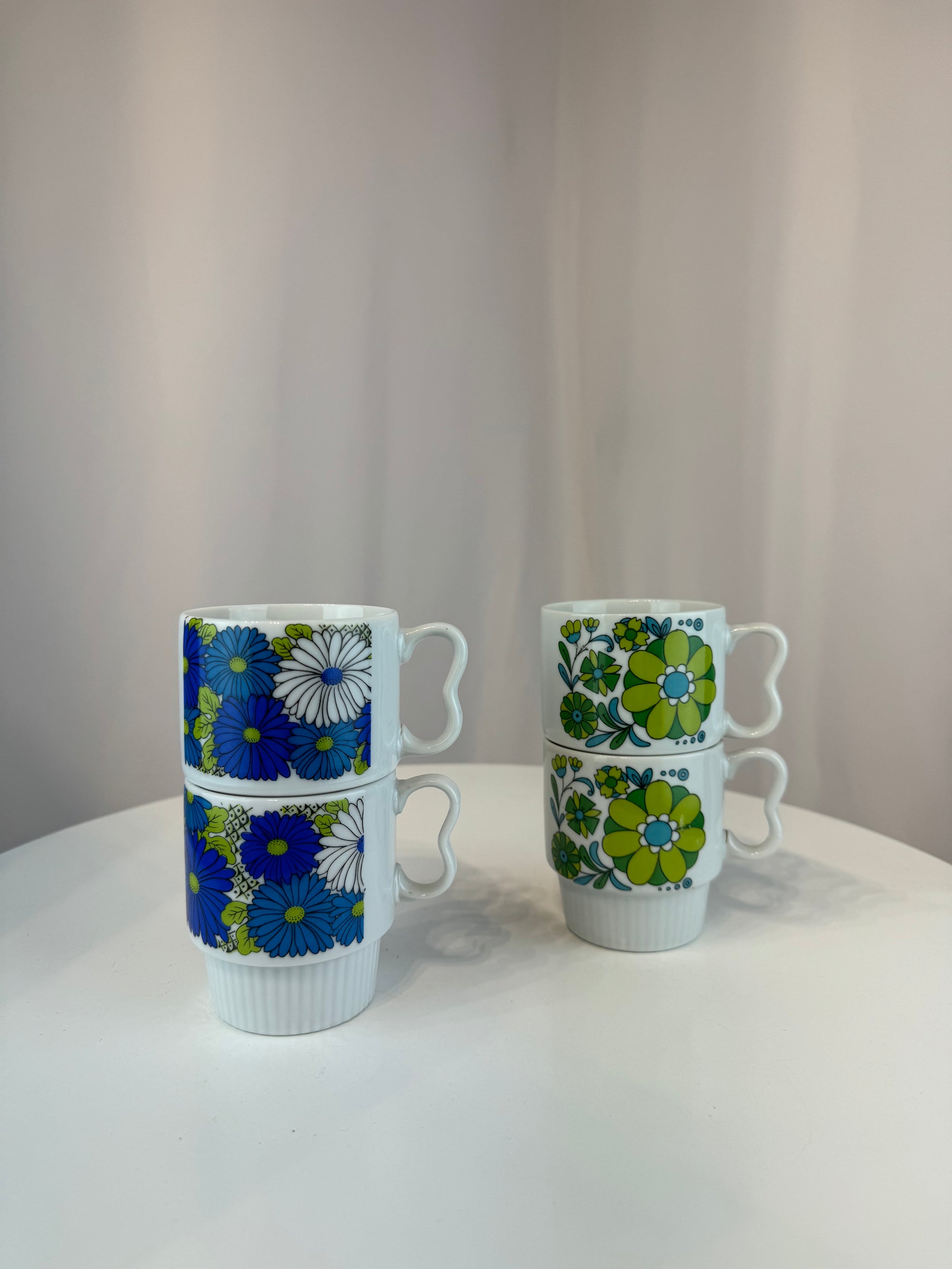 Set of Stackable Floral Mugs - Made in Japan