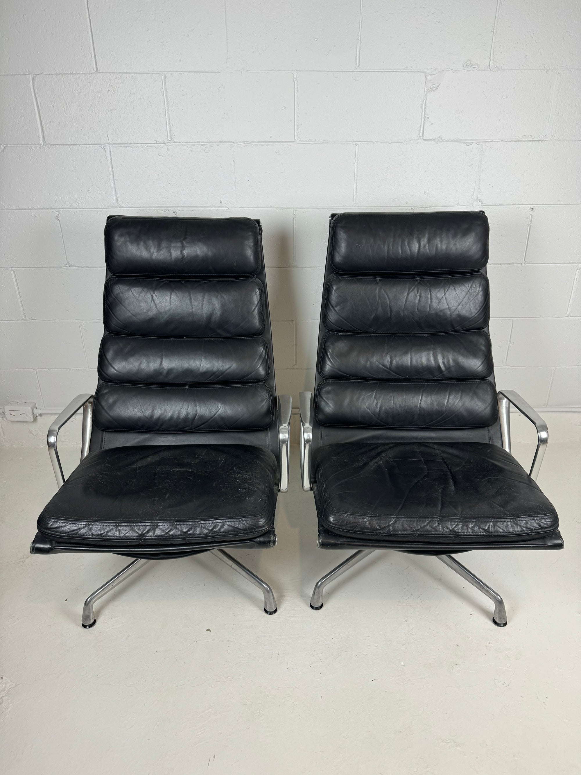 Eames High Back Leather Soft Pad Lounge Chairs