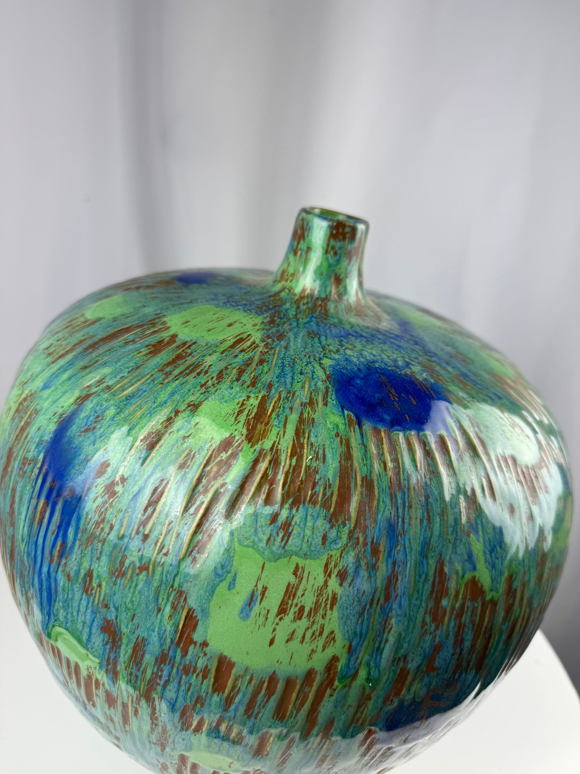 Large Abstract Blue & Green Studio Pottery Vase