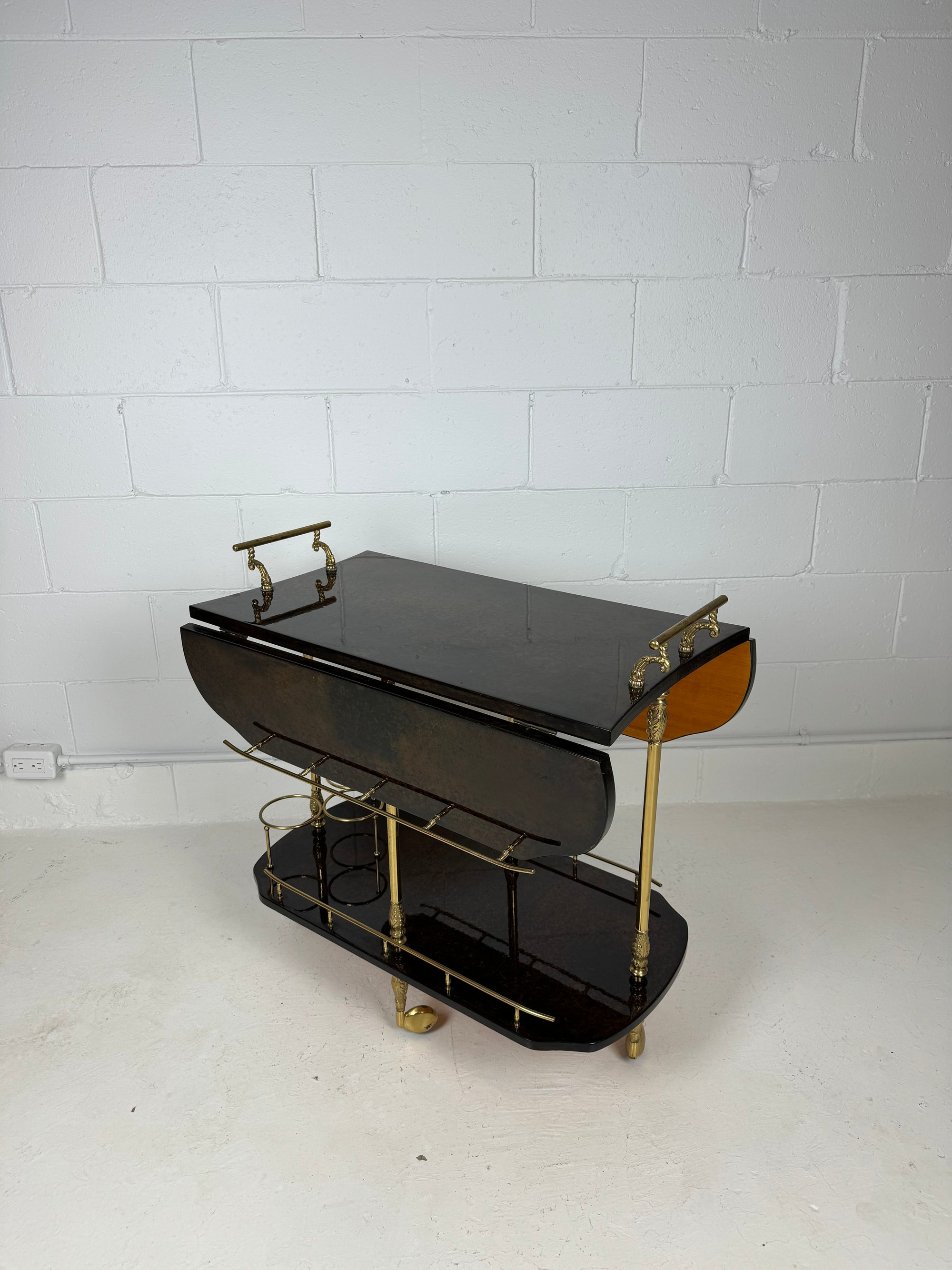 Aldo Tura Lacquered Goatskin Bar Cart 1950's Italy