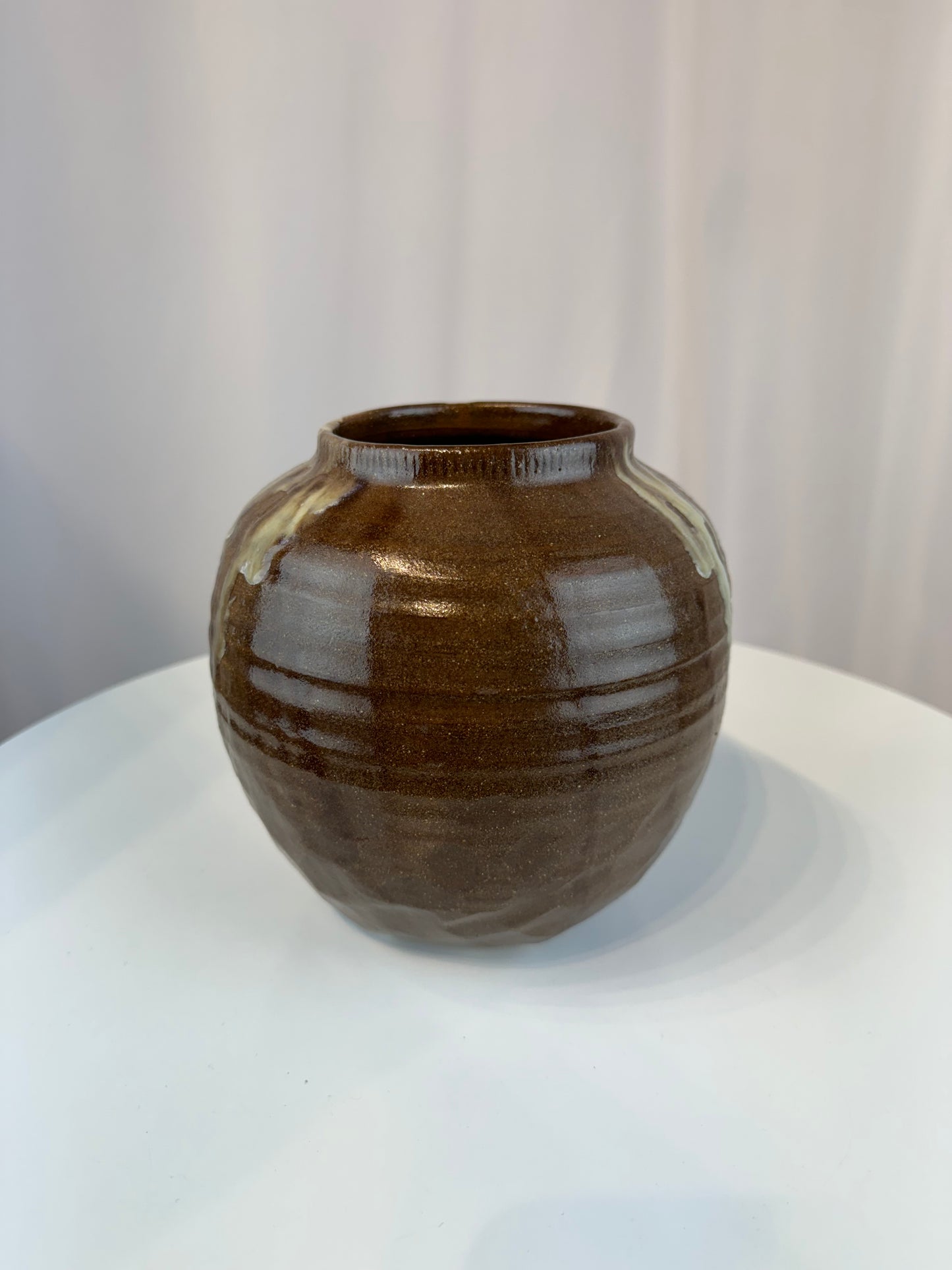 Studio Pottery Drip Vase - Brown & White