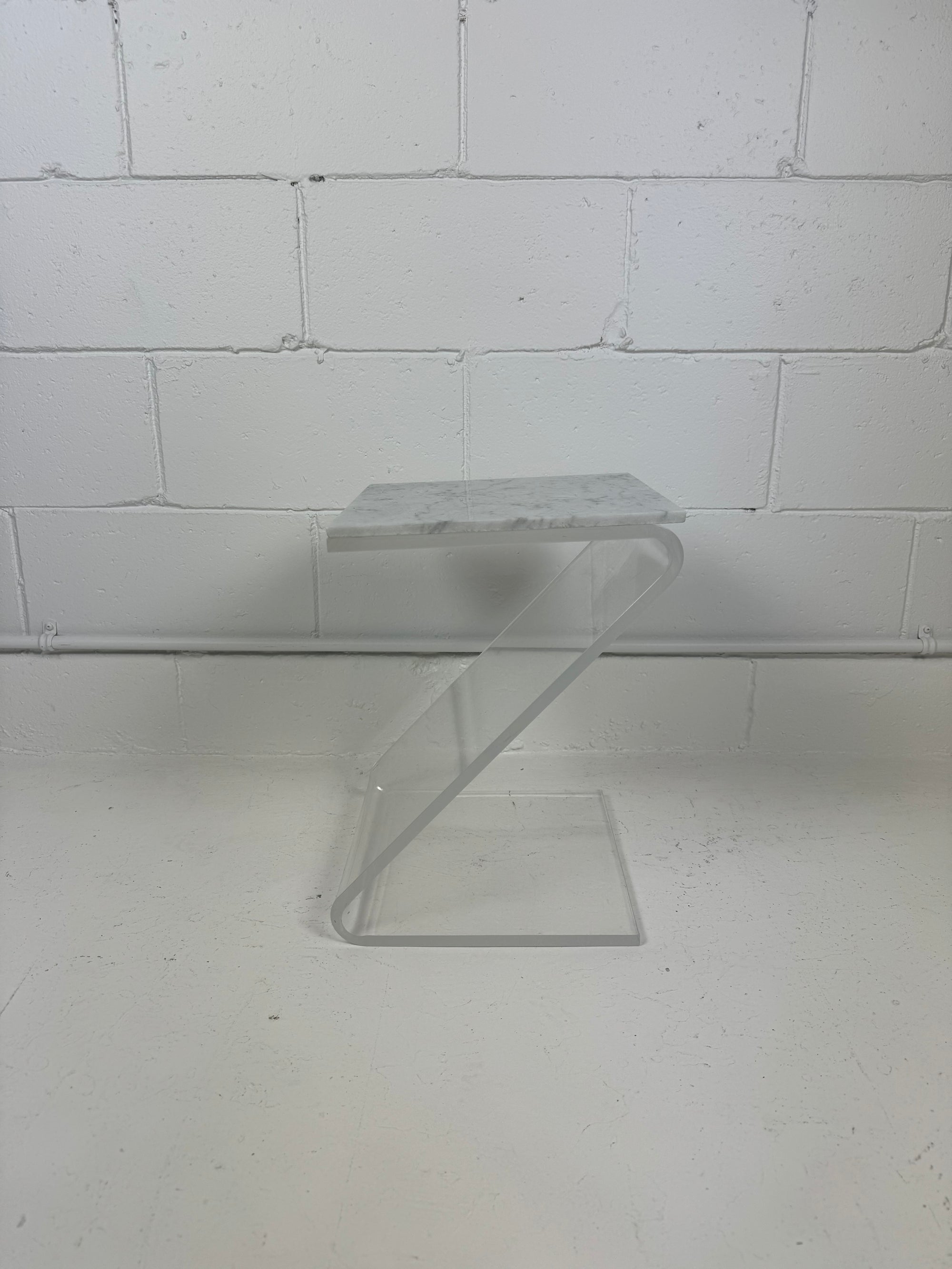 Vintage Mid Century Lucite Zig Zag Side Table with Marble Top