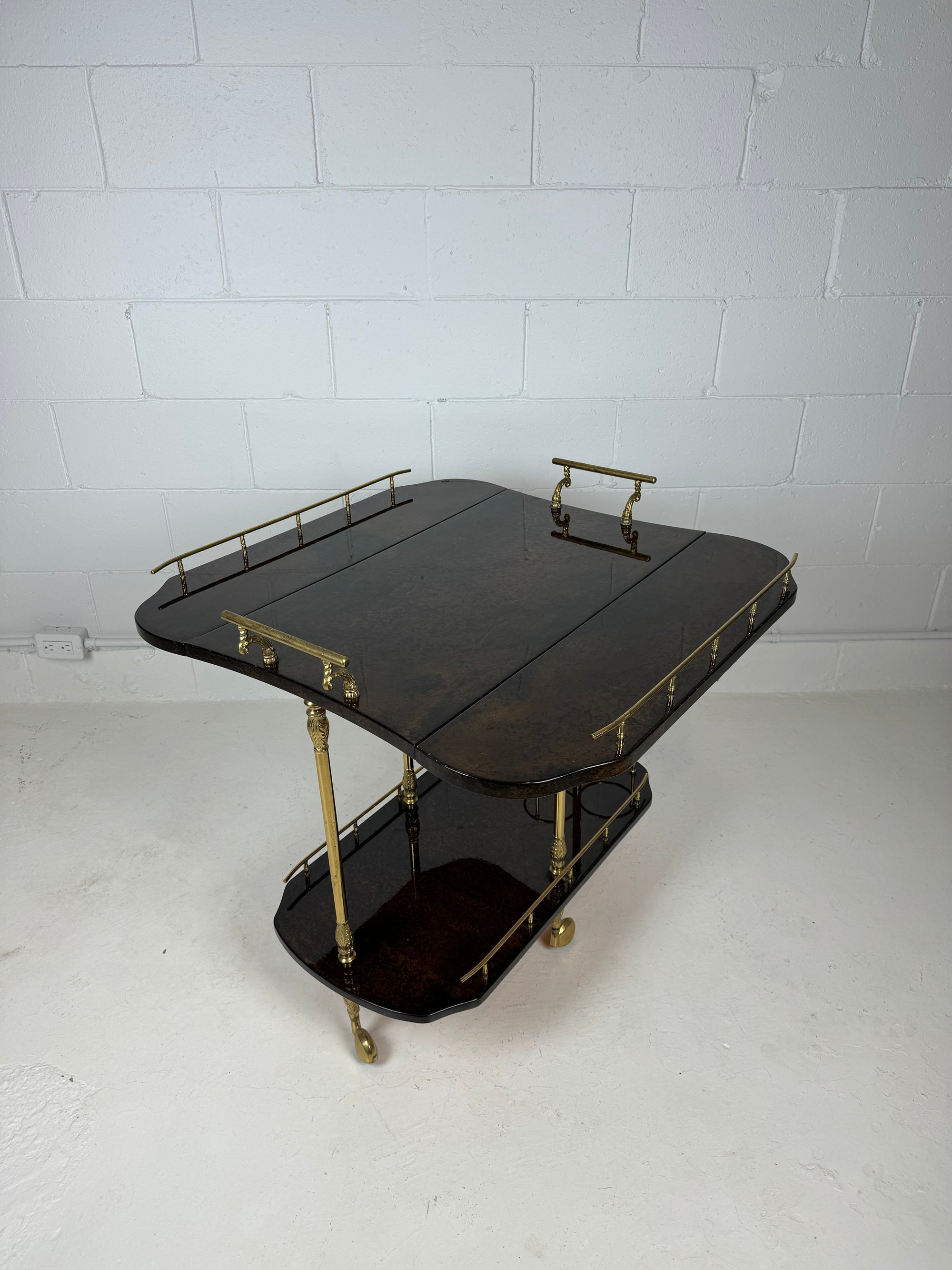 Aldo Tura Lacquered Goatskin Bar Cart 1950's Italy