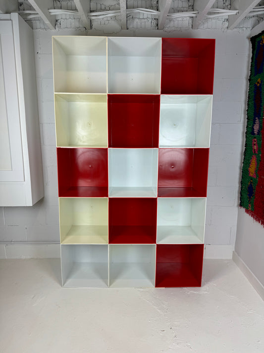 Vintage Red & White Molded Plastic Cube Shelving
