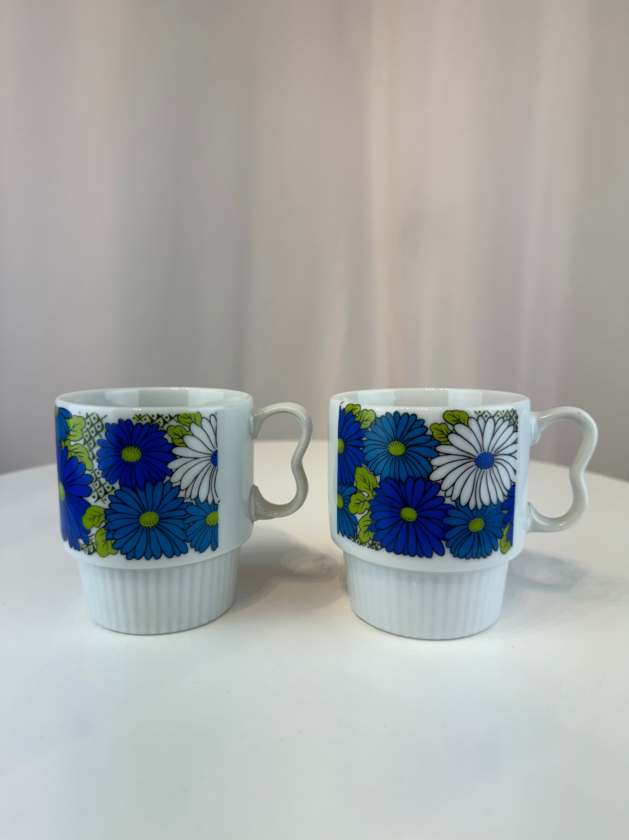 Set of Stackable Floral Mugs - Made in Japan