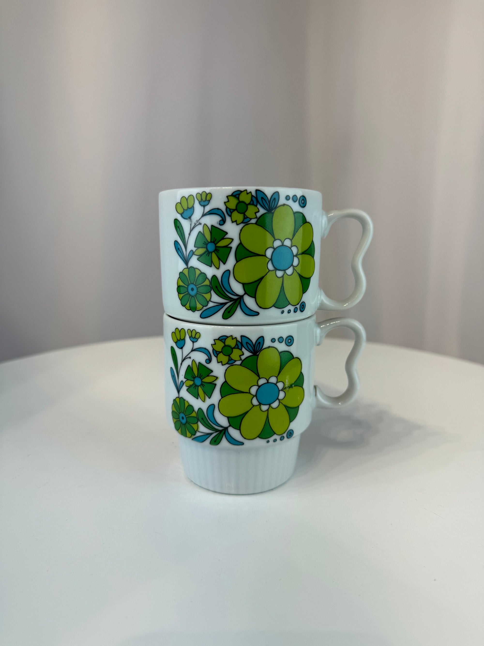 Set of Stackable Floral Mugs - Made in Japan