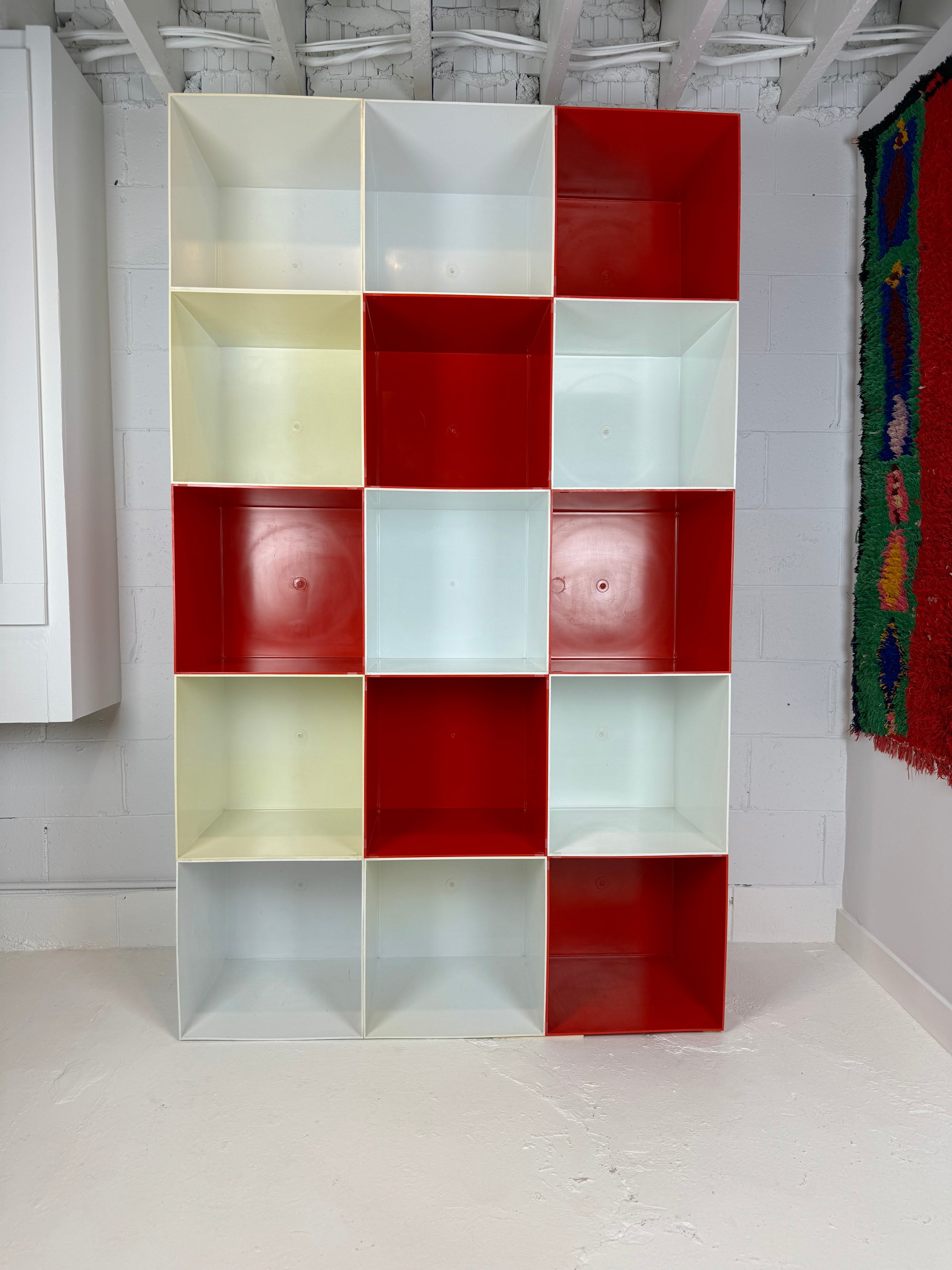 Vintage Red & White Molded Plastic Cube Shelving