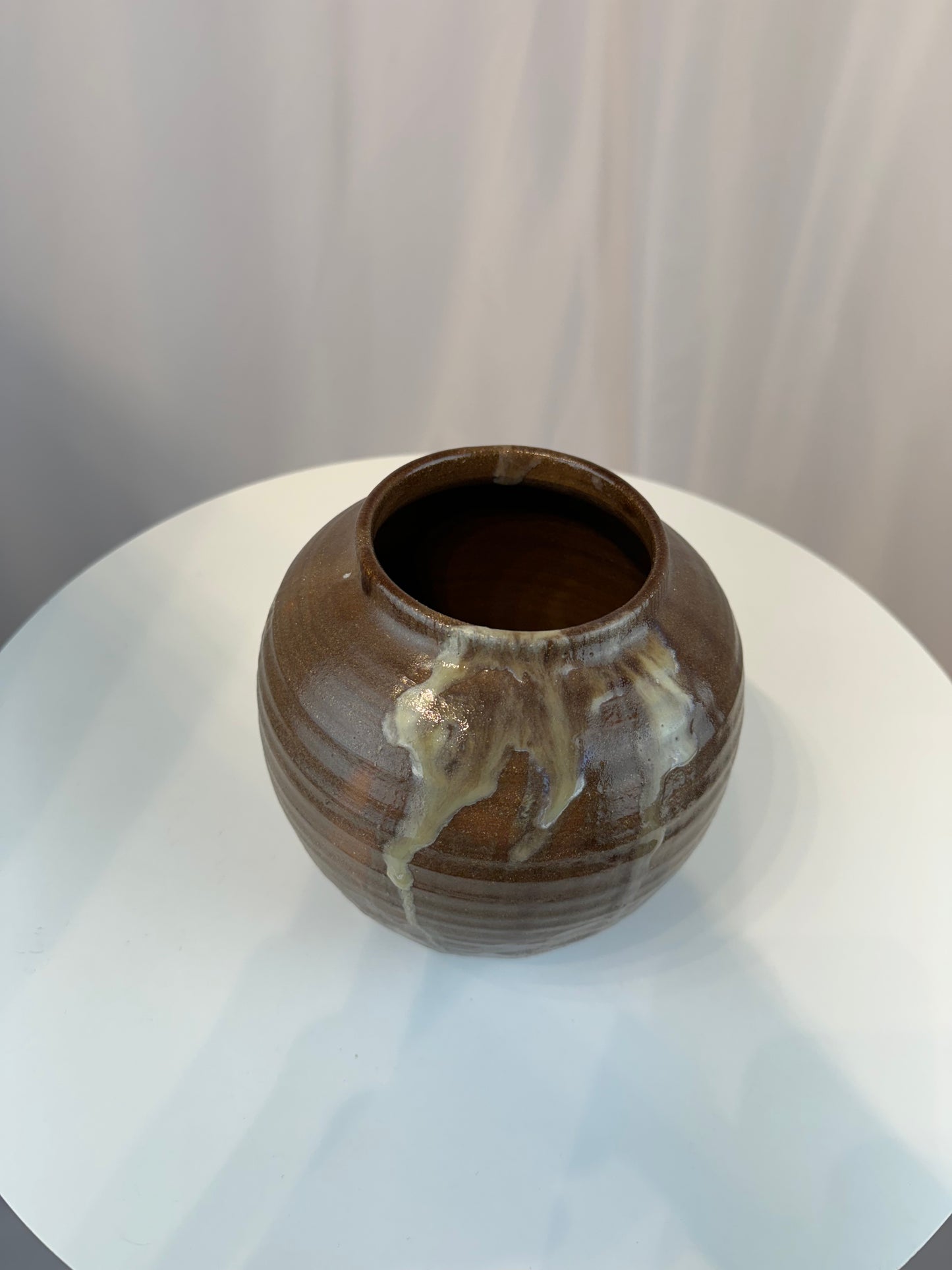 Studio Pottery Drip Vase - Brown & White
