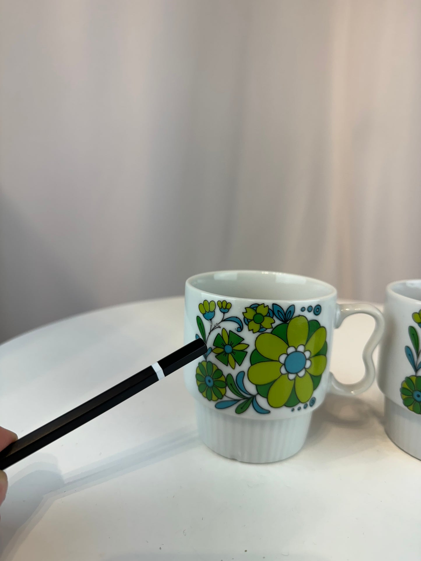 Set of Stackable Floral Mugs - Made in Japan