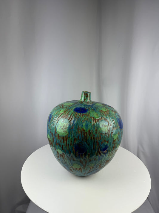 Large Abstract Blue & Green Studio Pottery Vase