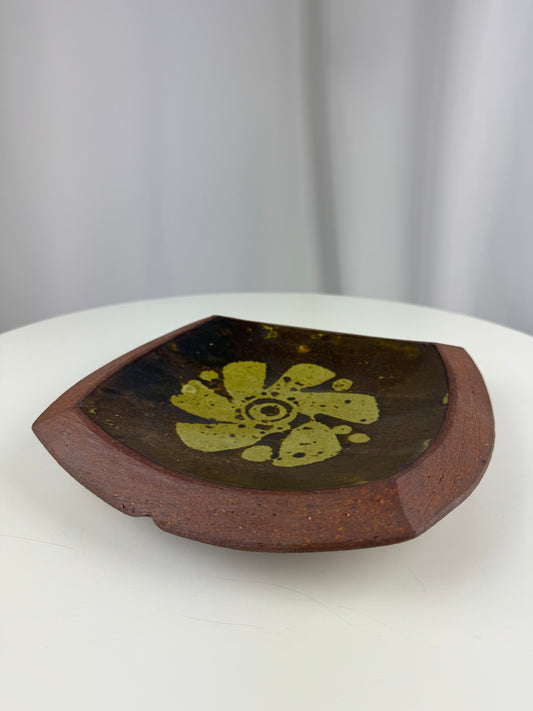 Vintage Ed Drahanchuk Green Flower Ceramic Tray