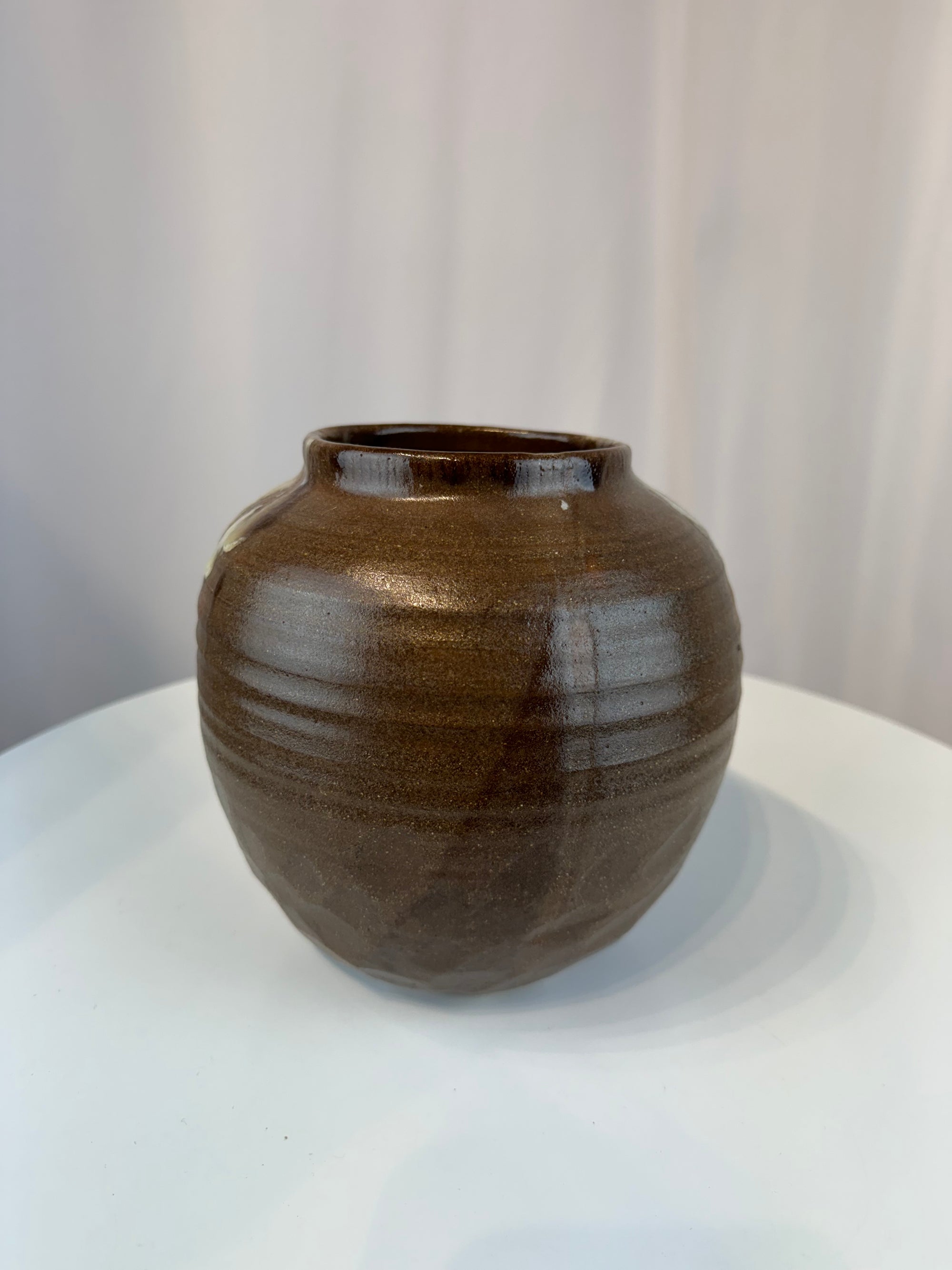 Studio Pottery Drip Vase - Brown & White