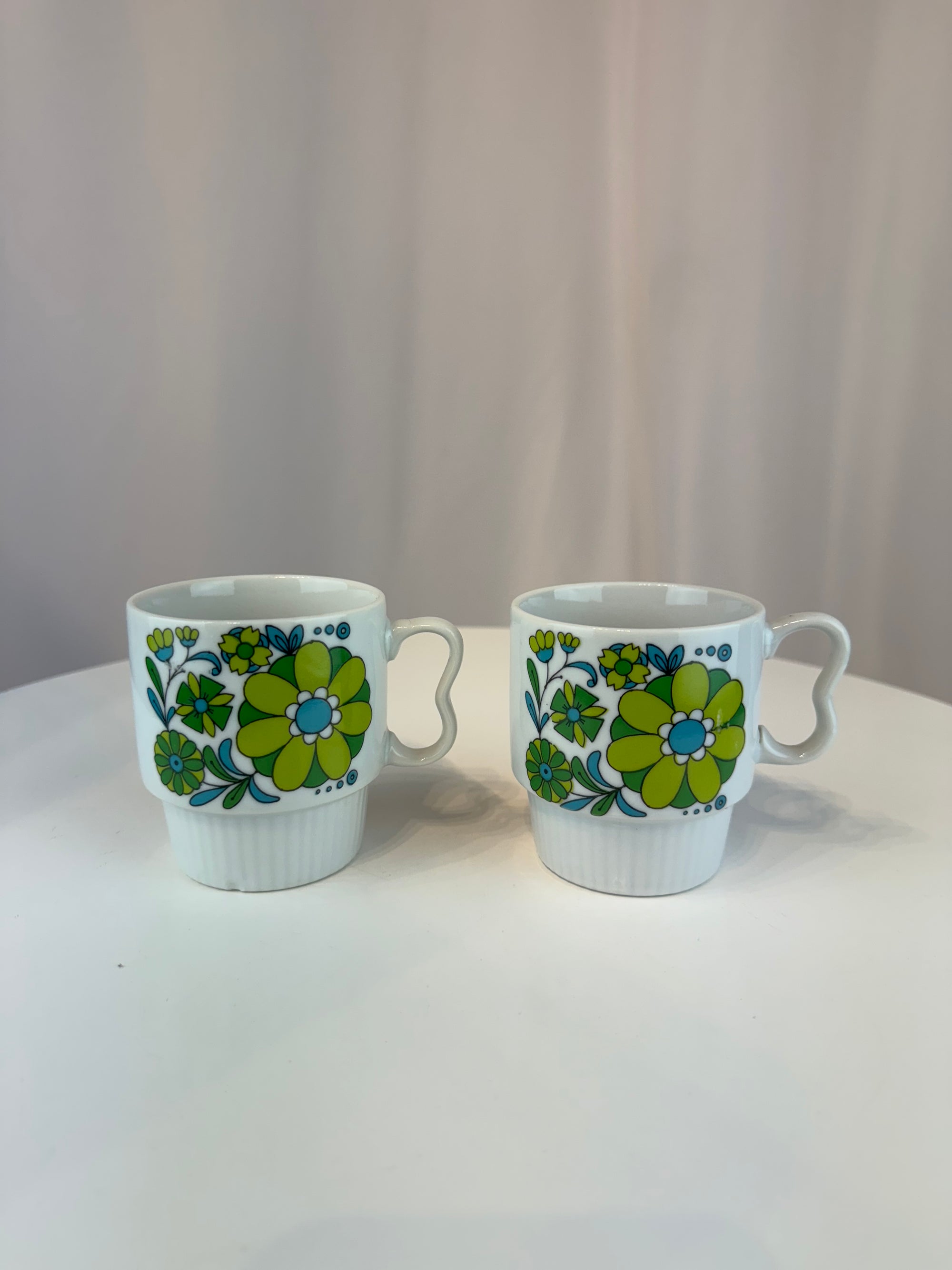 Set of Stackable Floral Mugs - Made in Japan