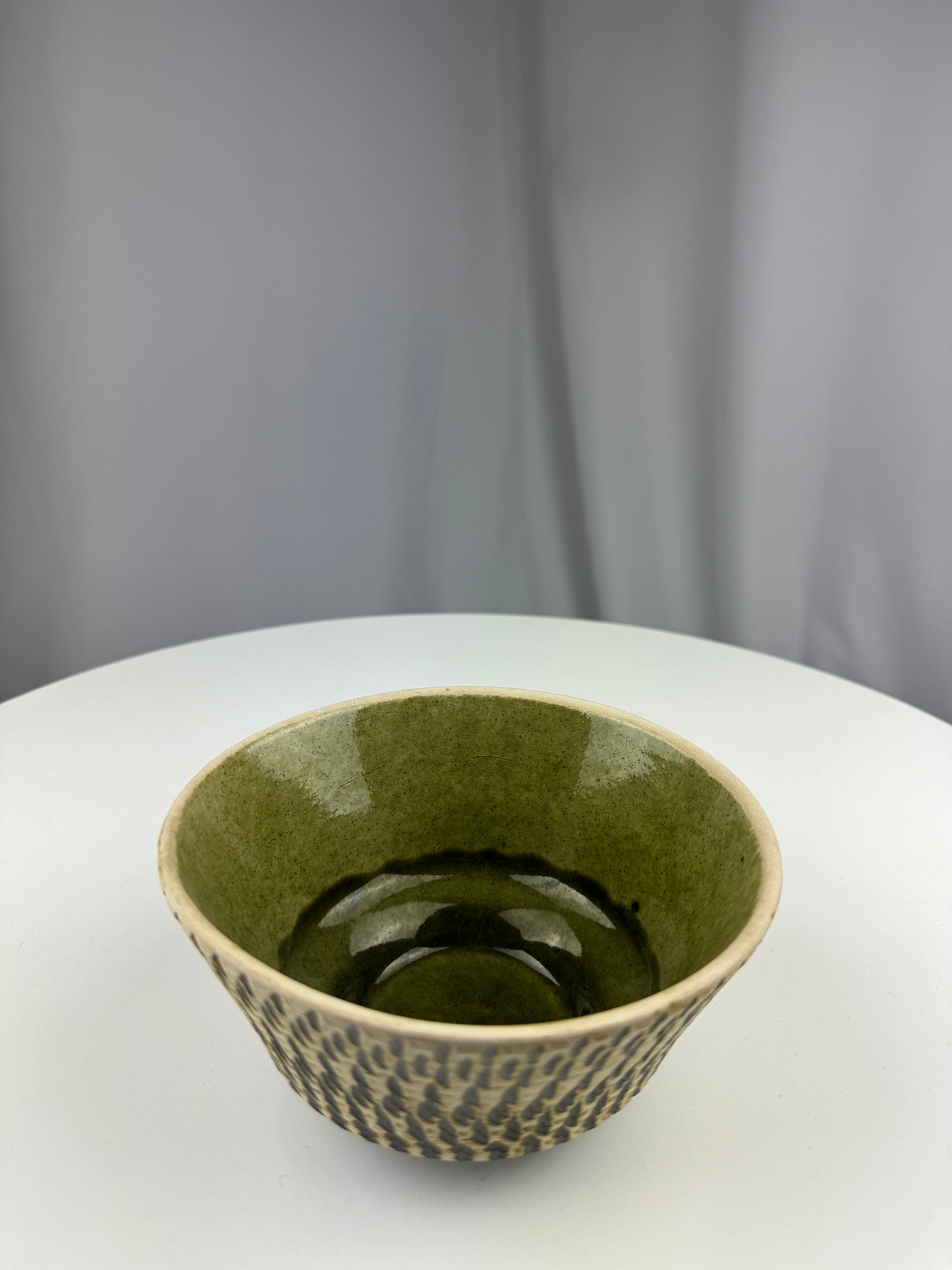 Indented Studio Pottery Bowl Green/White