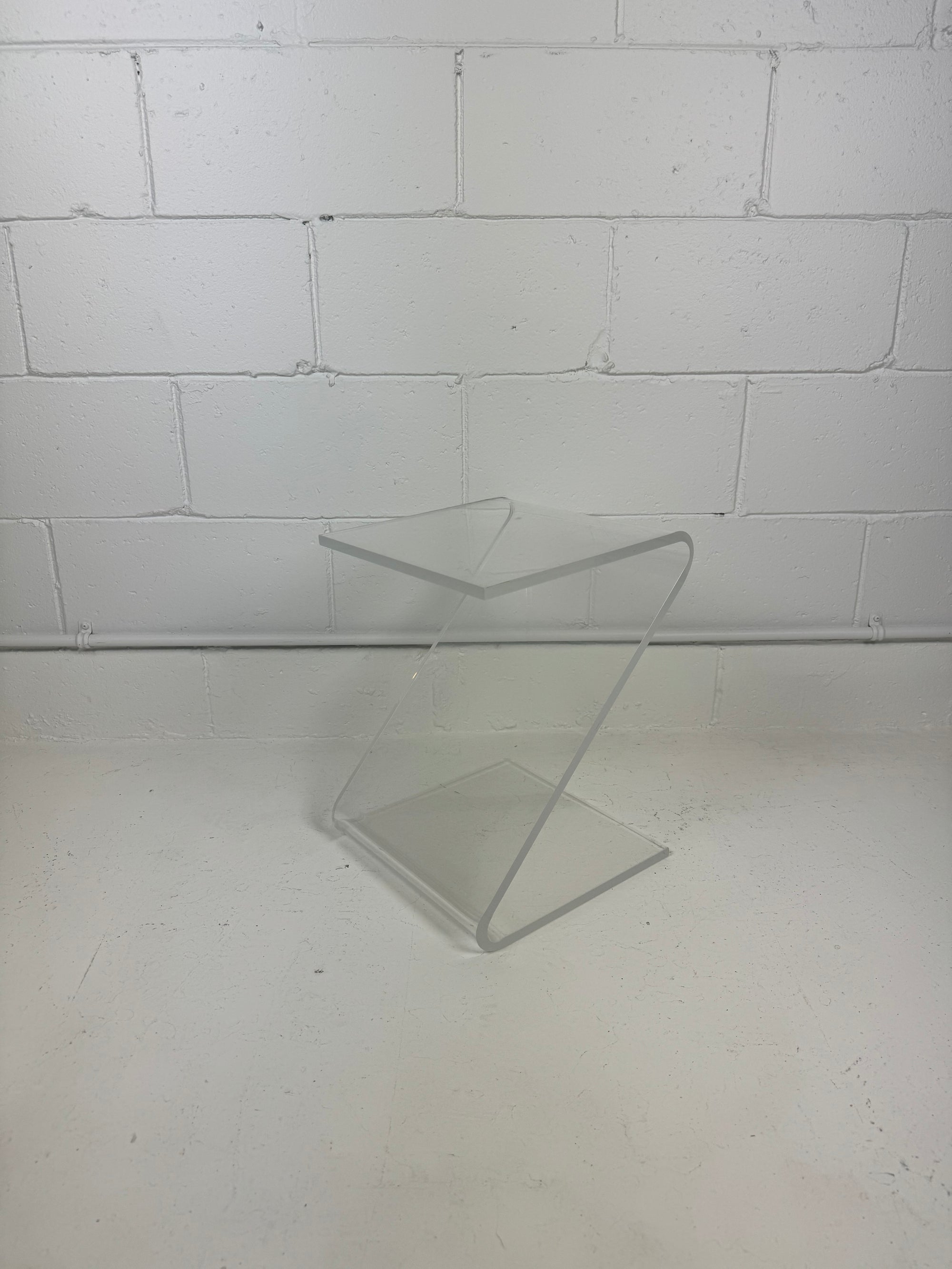 Vintage Mid Century Lucite Zig Zag Side Table with Marble Top