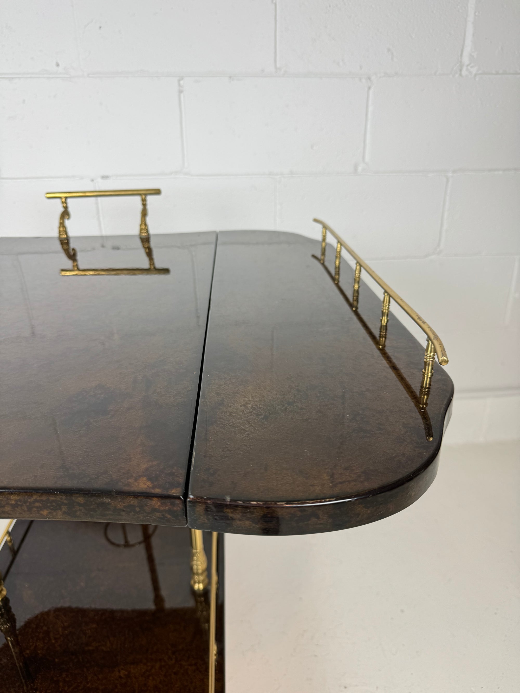 Aldo Tura Lacquered Goatskin Bar Cart 1950's Italy