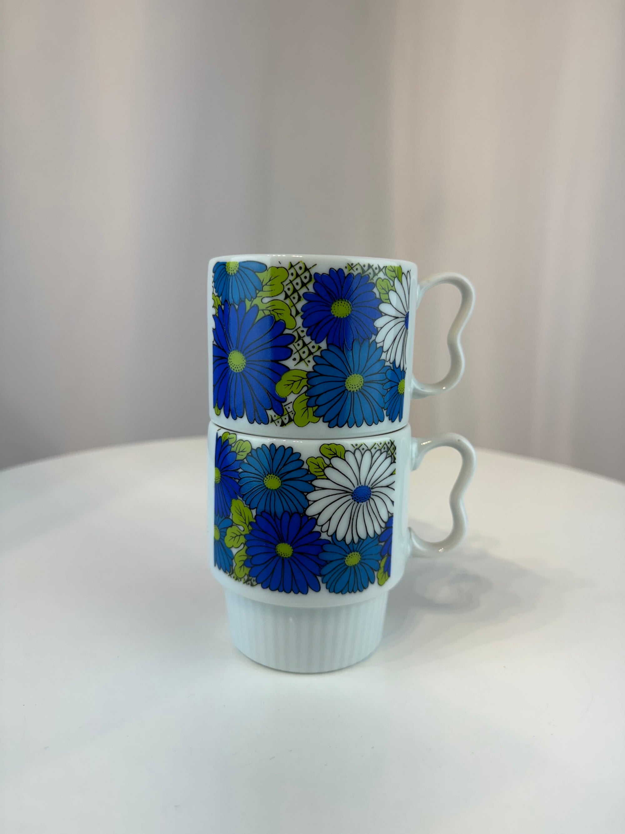 Set of Stackable Floral Mugs - Made in Japan