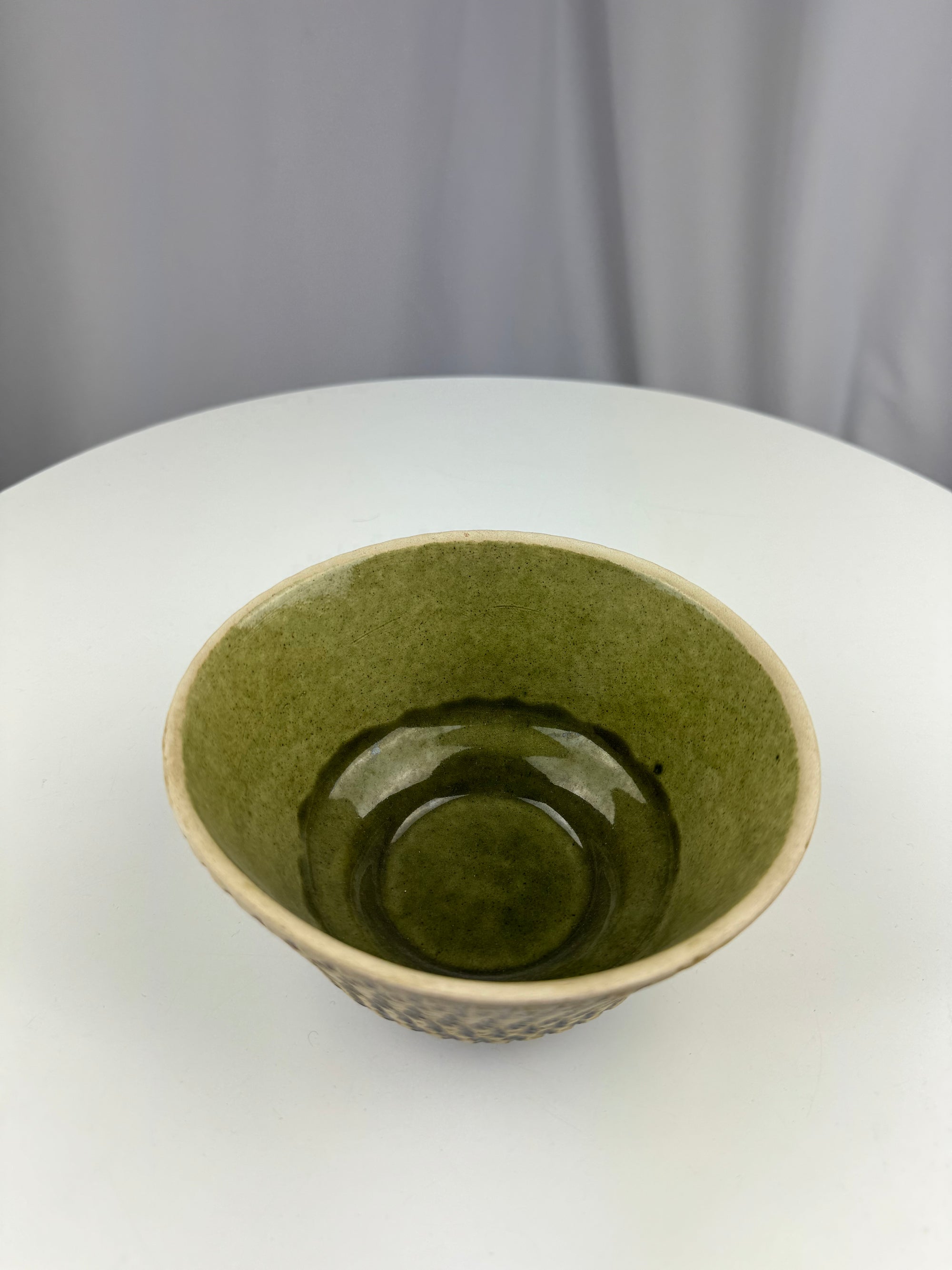 Indented Studio Pottery Bowl Green/White