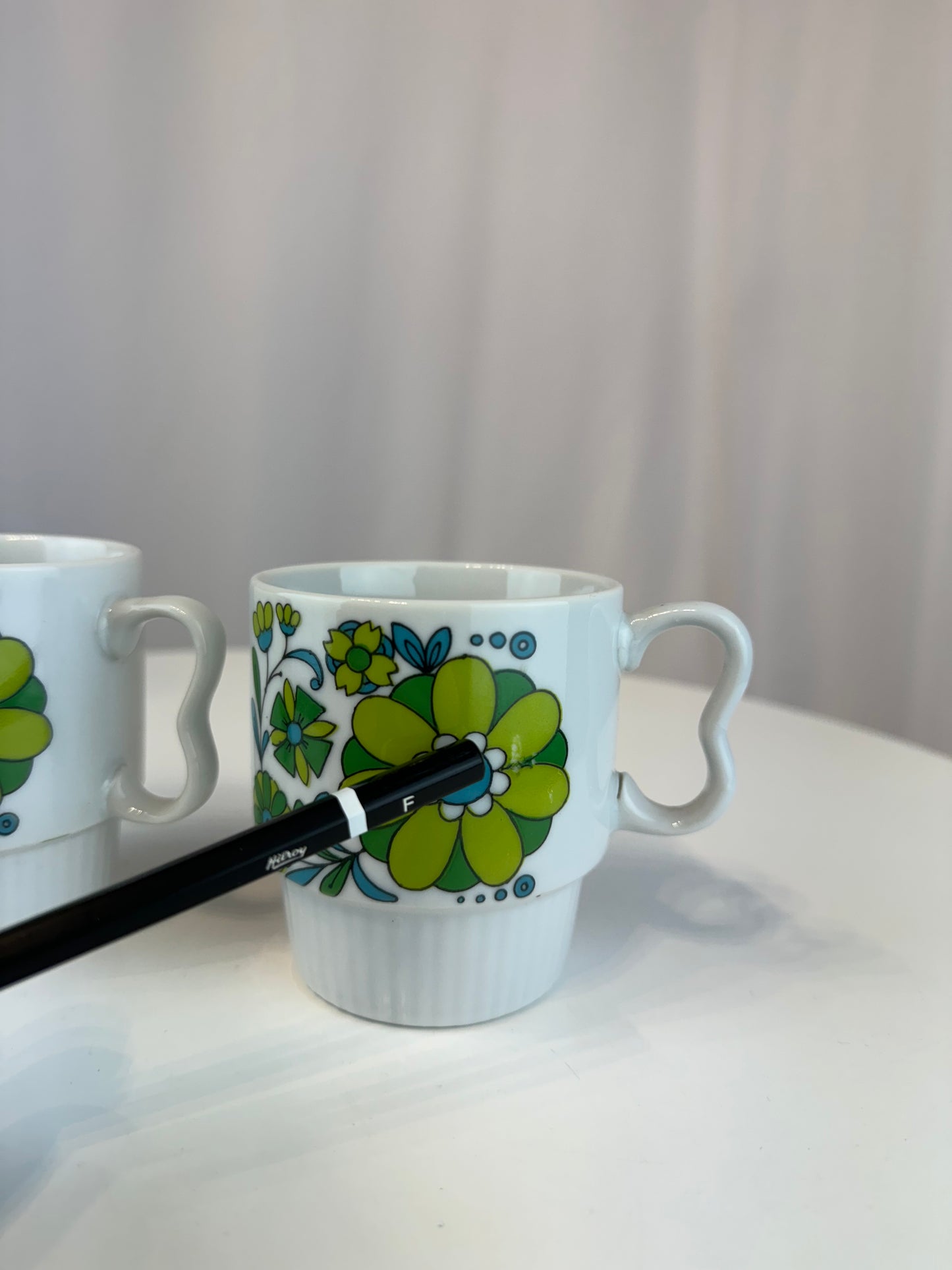 Set of Stackable Floral Mugs - Made in Japan