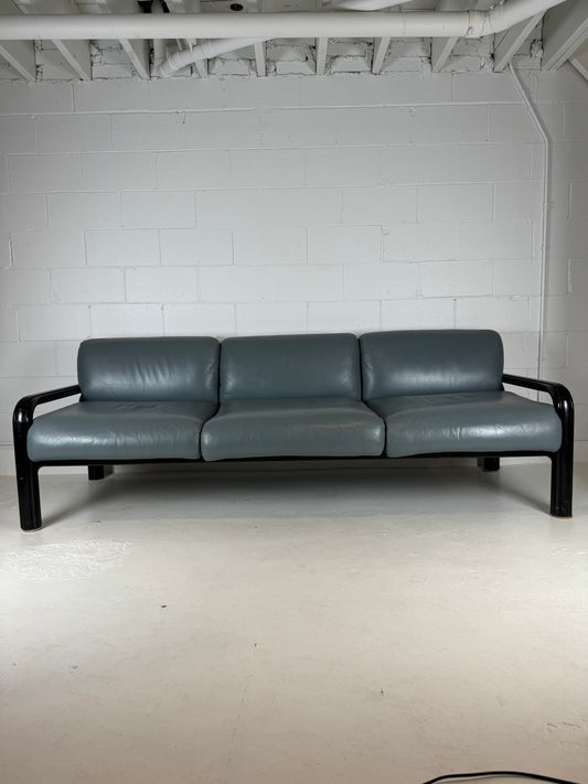 Gae Aulenti Vintage Grey Leather 3 Seat Sofa for Knoll