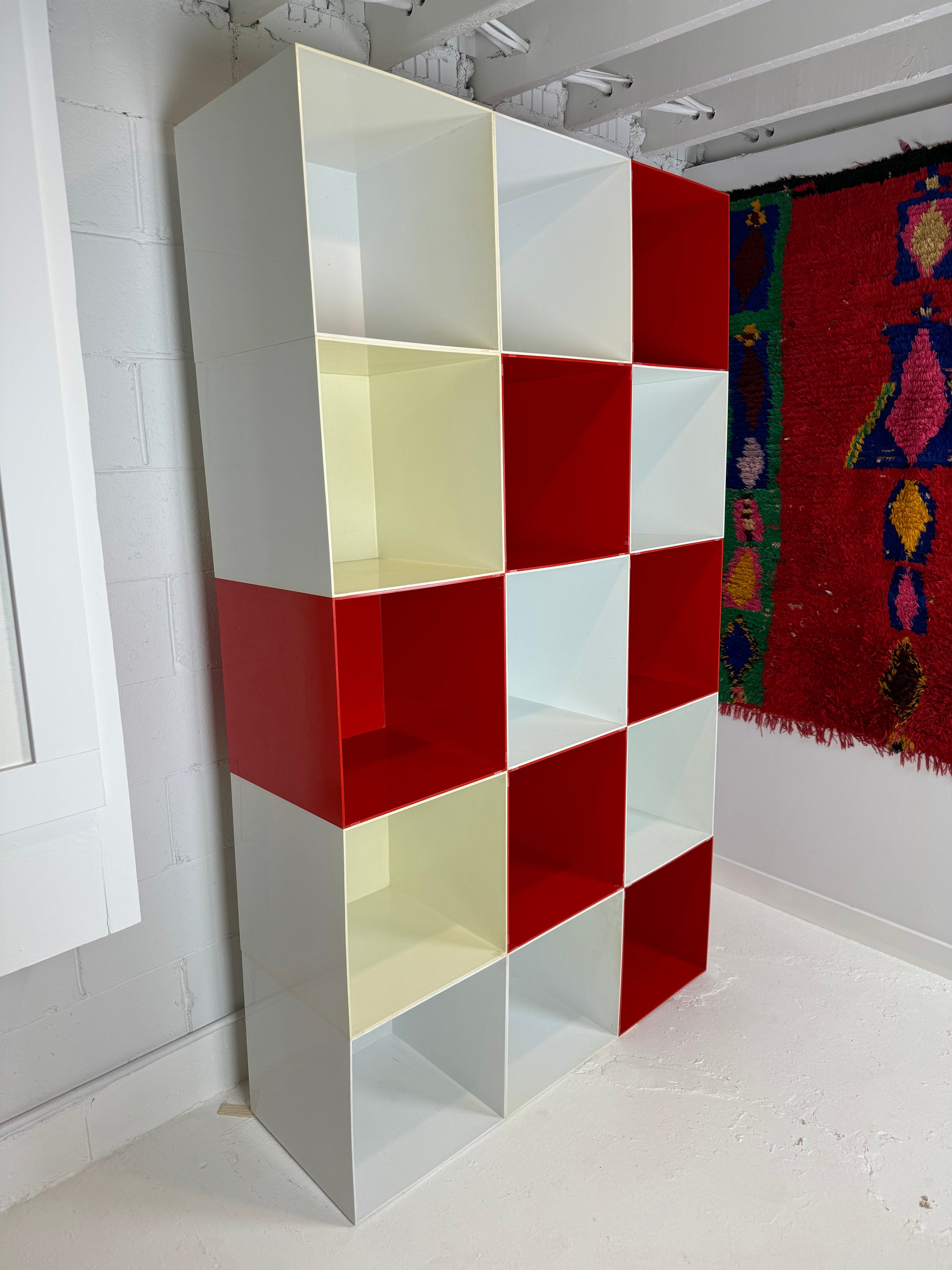 Vintage Red & White Molded Plastic Cube Shelving