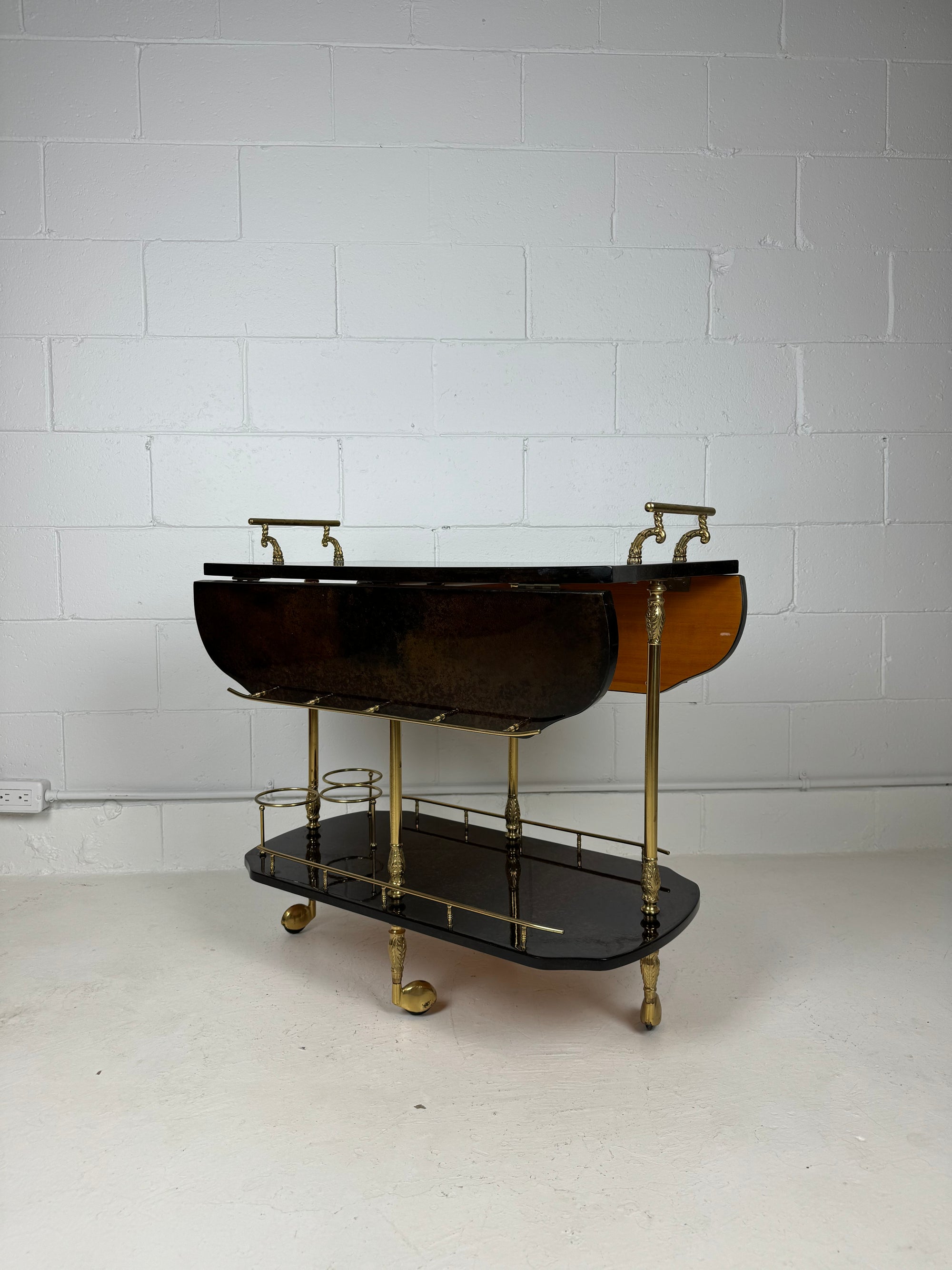 Aldo Tura Lacquered Goatskin Bar Cart 1950's Italy