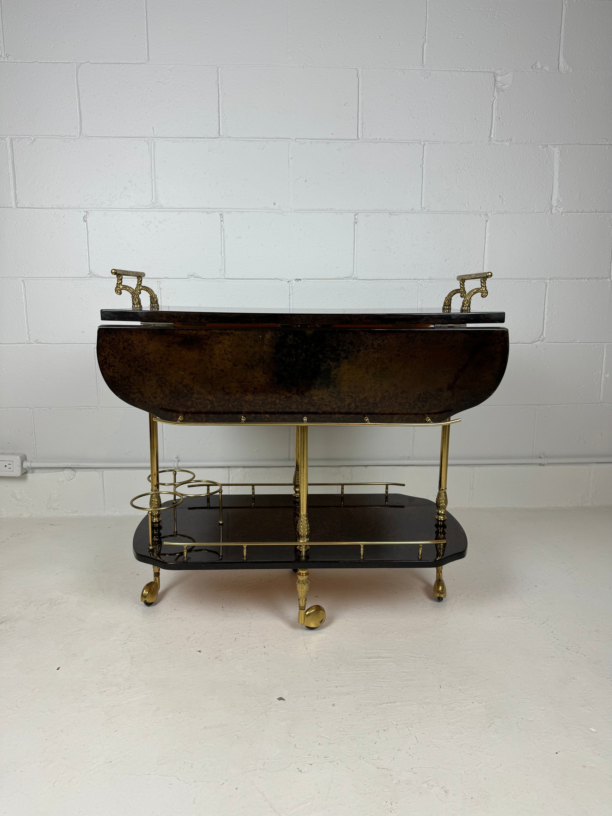 Aldo Tura Lacquered Goatskin Bar Cart 1950's Italy