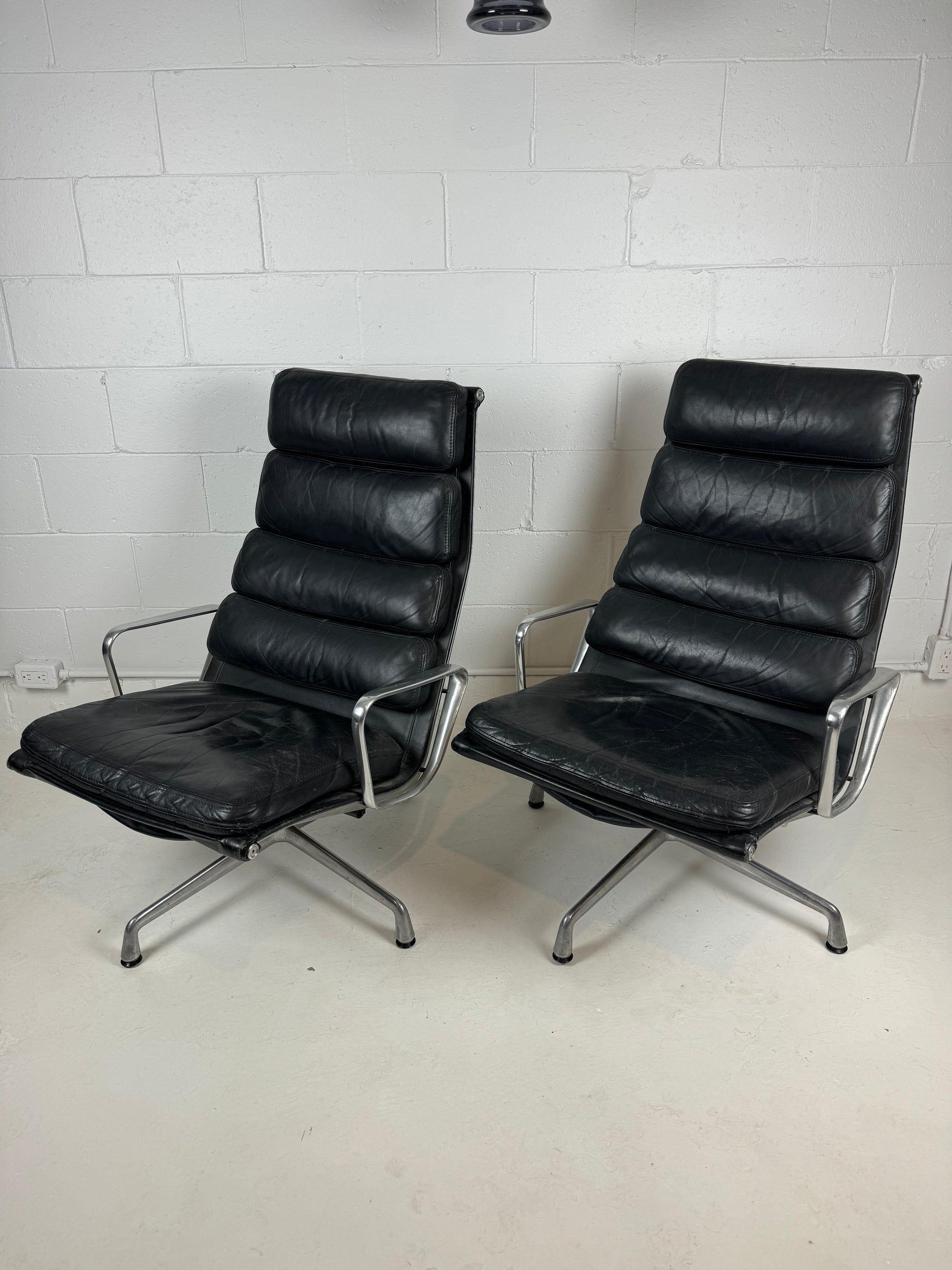 Eames High Back Leather Soft Pad Lounge Chairs