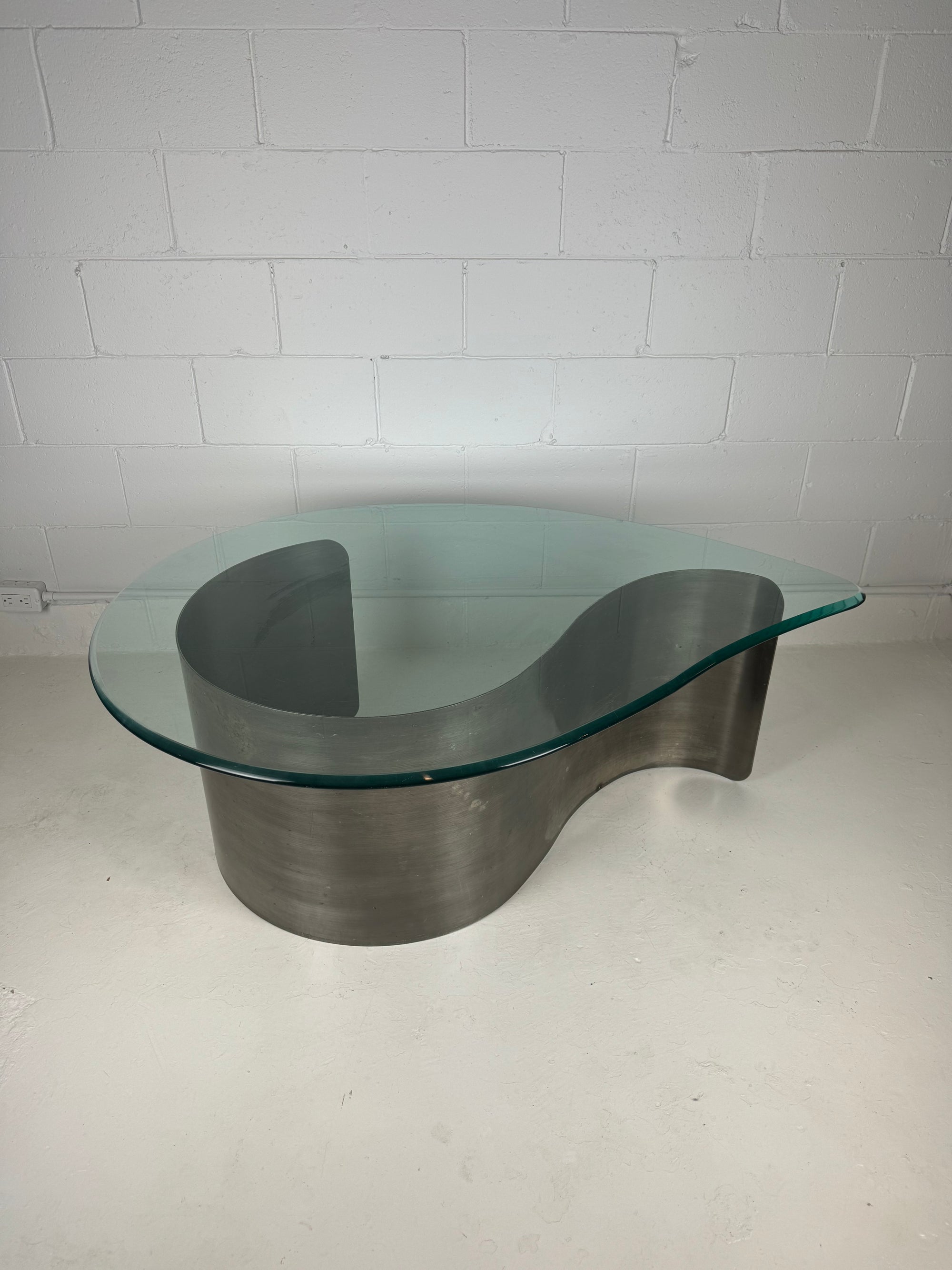 Sculptural Glass & Steel Teardrop Coffee Table Attributed to Karl Springer