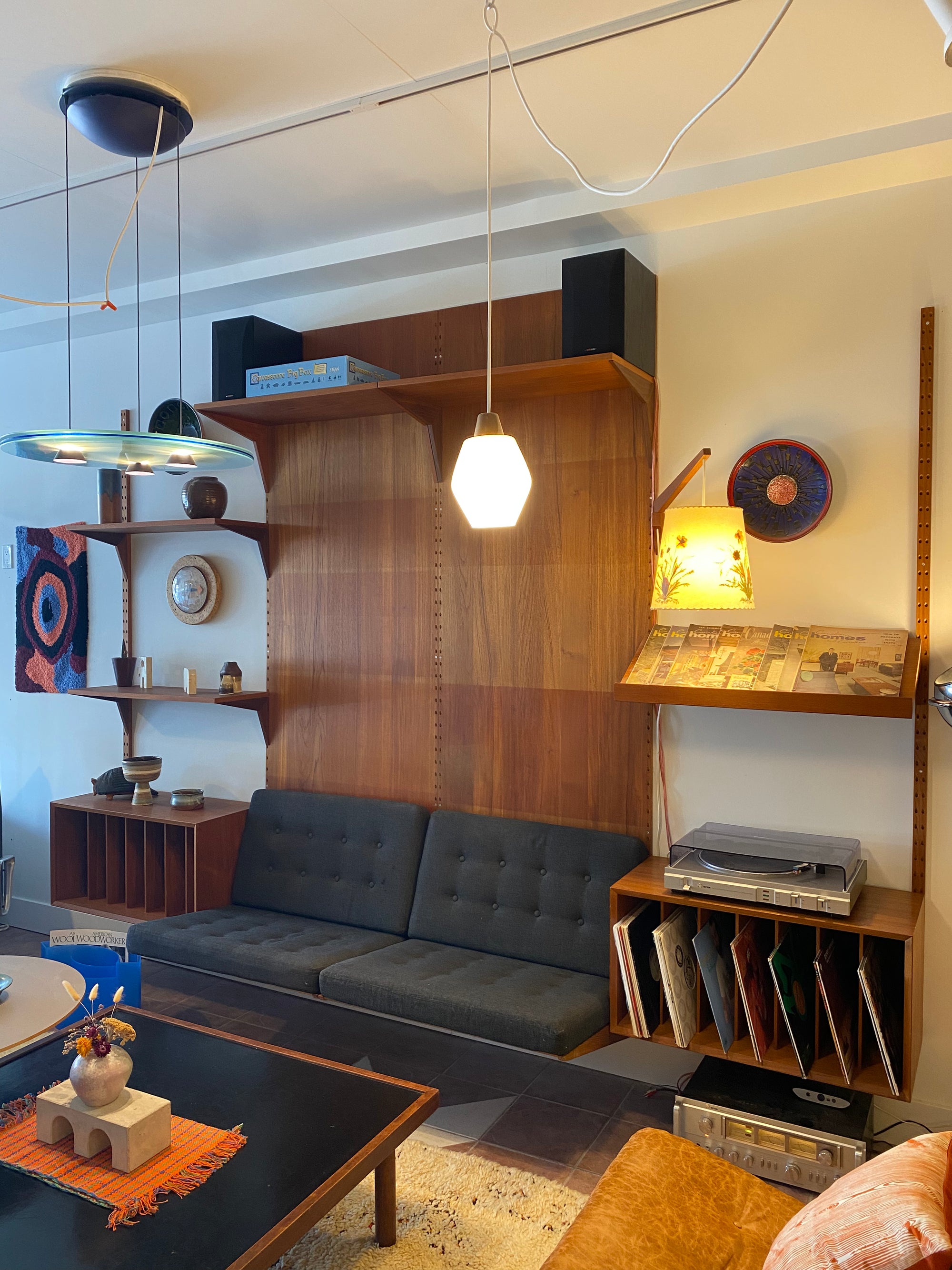 CADO Teak Dowel Wall Unit with Rare Integrated Floating Sofa by Paul Cadovius