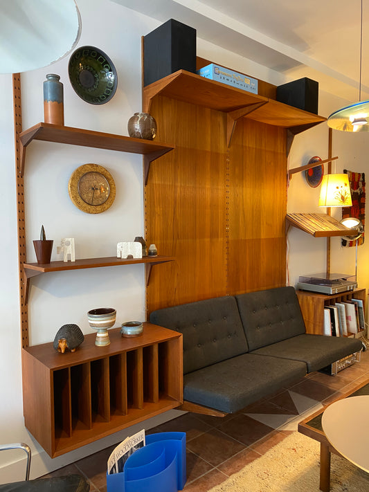 CADO Teak Dowel Wall Unit with Rare Integrated Floating Sofa by Paul Cadovius