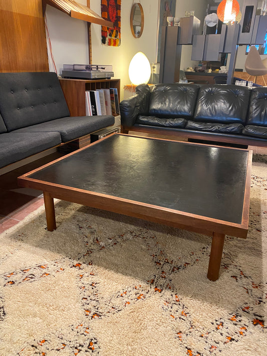 Custom Walnut and Leather Coffee Table by Canadian Artist George Sanders