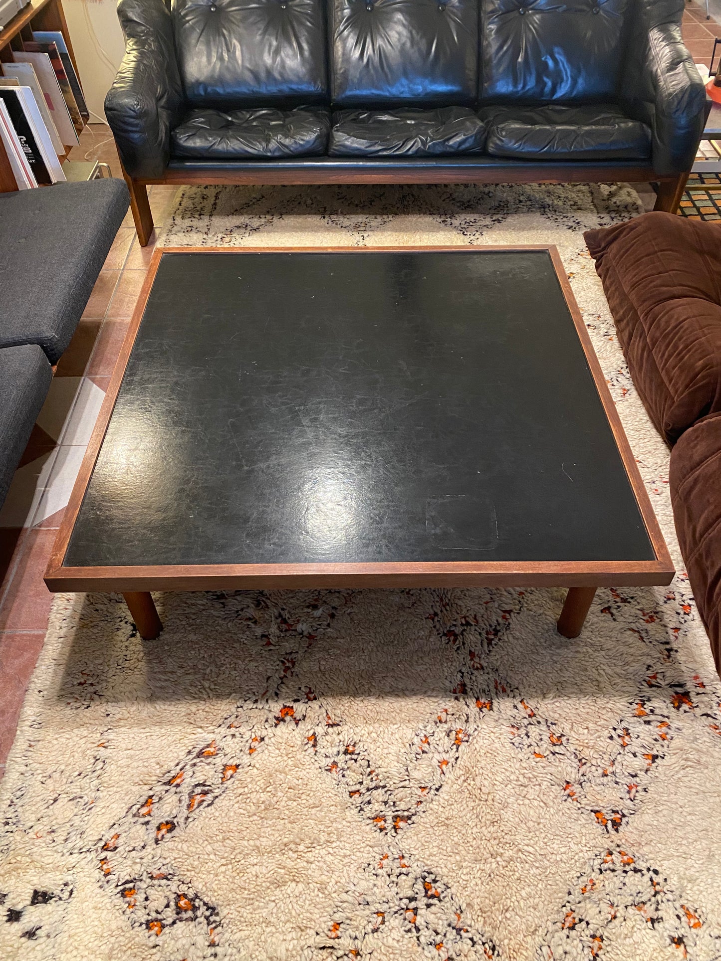 Custom Walnut and Leather Coffee Table by Canadian Artist George Sanders