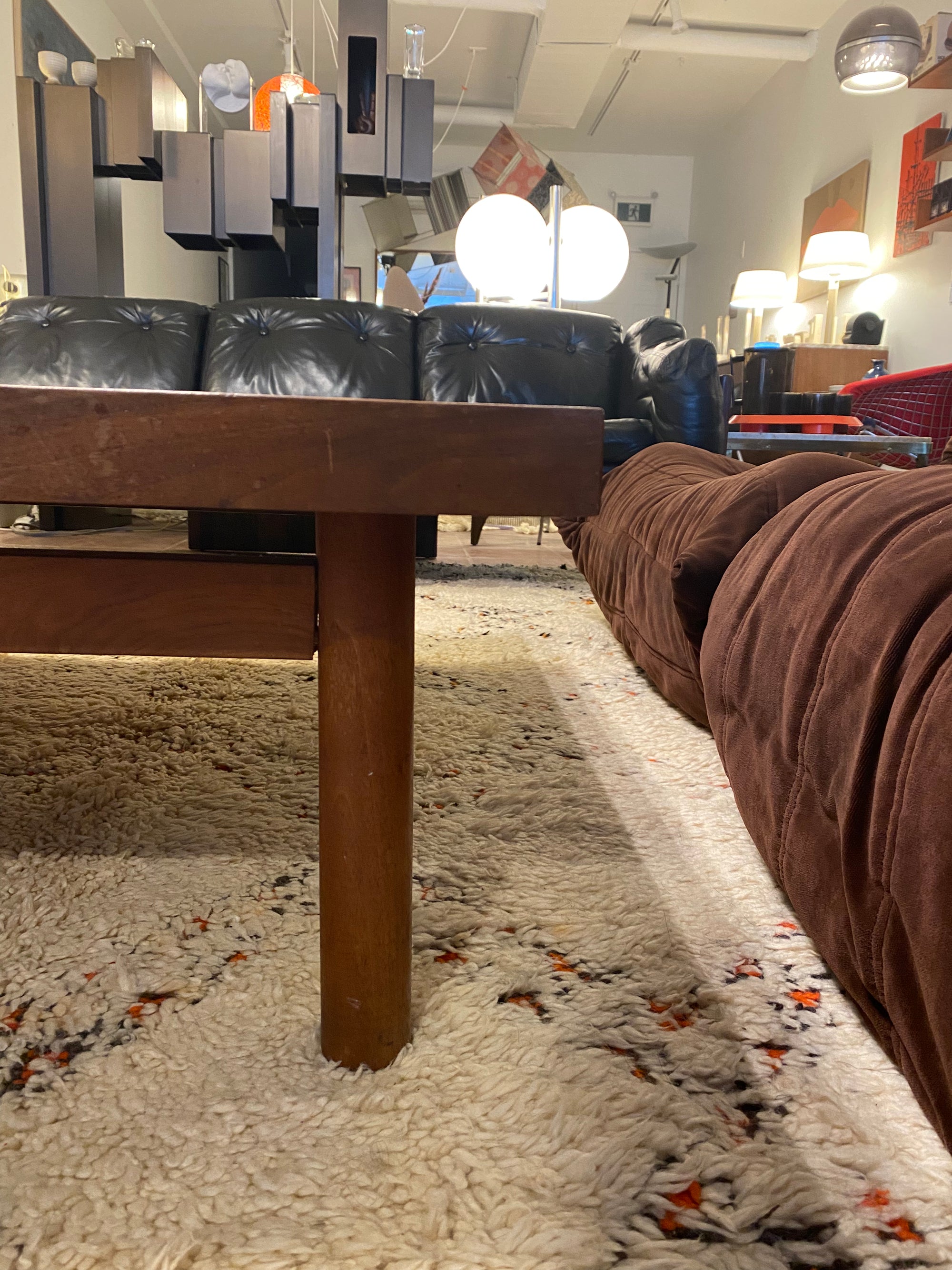 Custom Walnut and Leather Coffee Table by Canadian Artist George Sanders