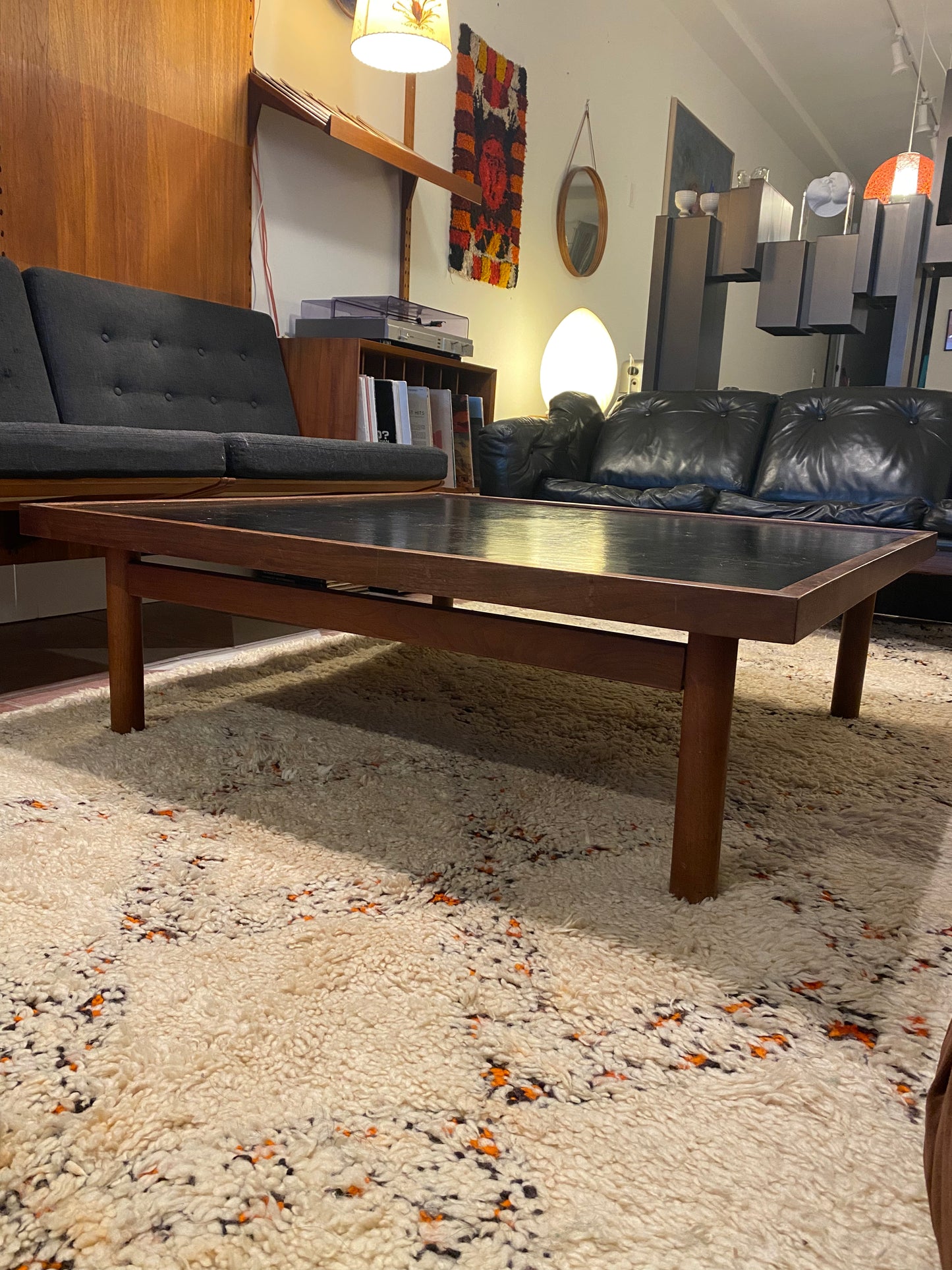 Custom Walnut and Leather Coffee Table by Canadian Artist George Sanders
