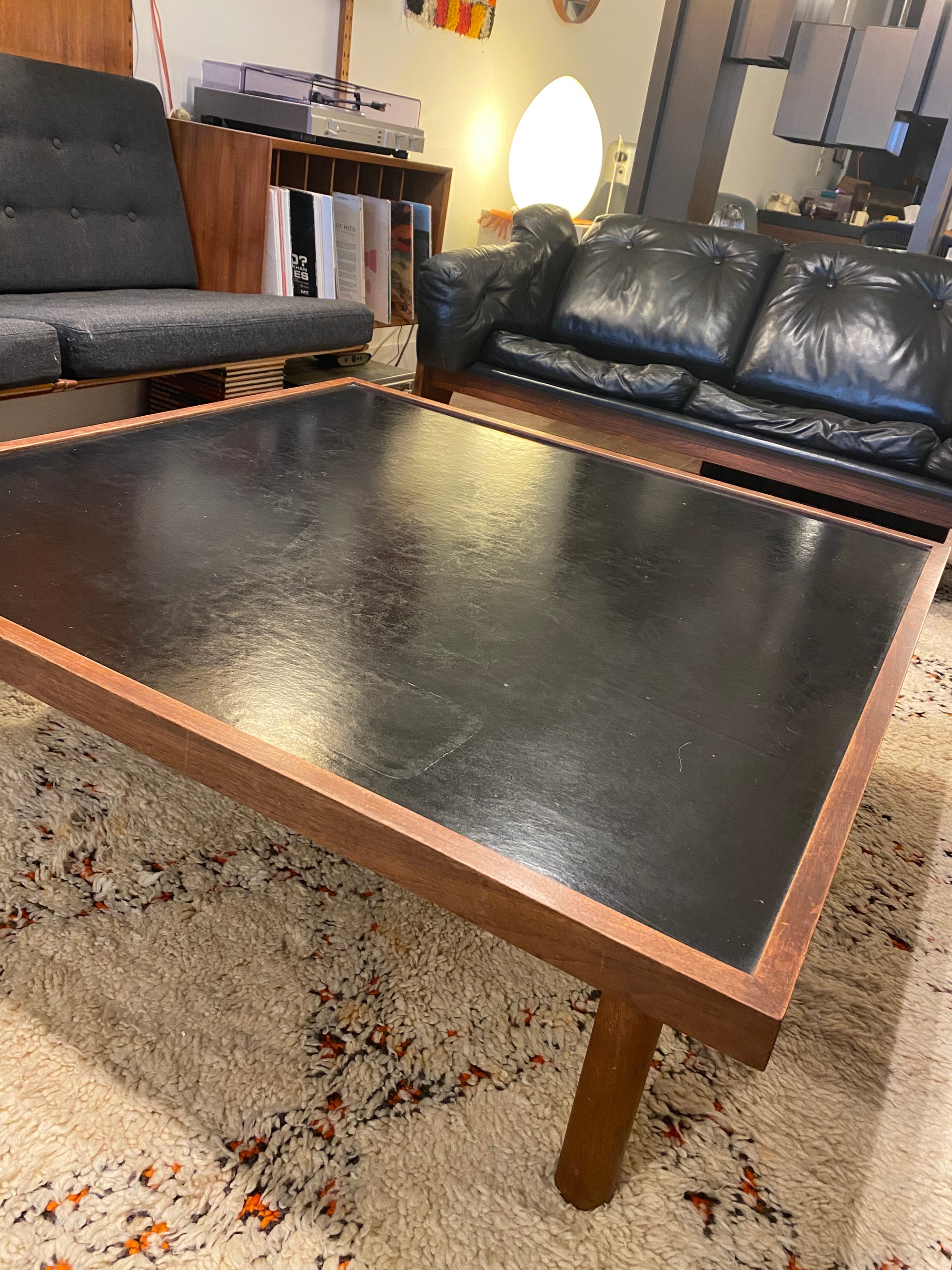 Custom Walnut and Leather Coffee Table by Canadian Artist George Sanders