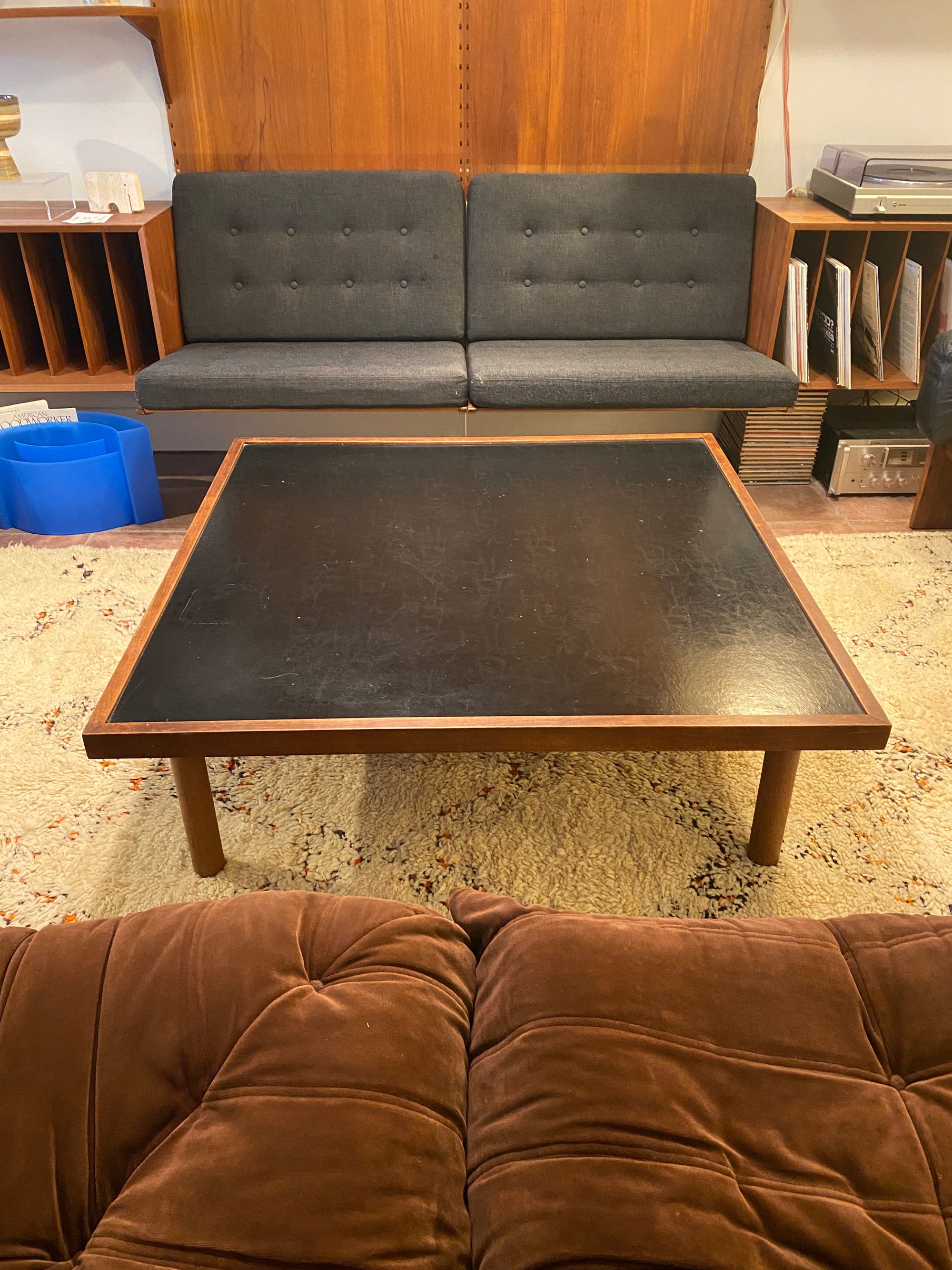 Custom Walnut and Leather Coffee Table by Canadian Artist George Sanders