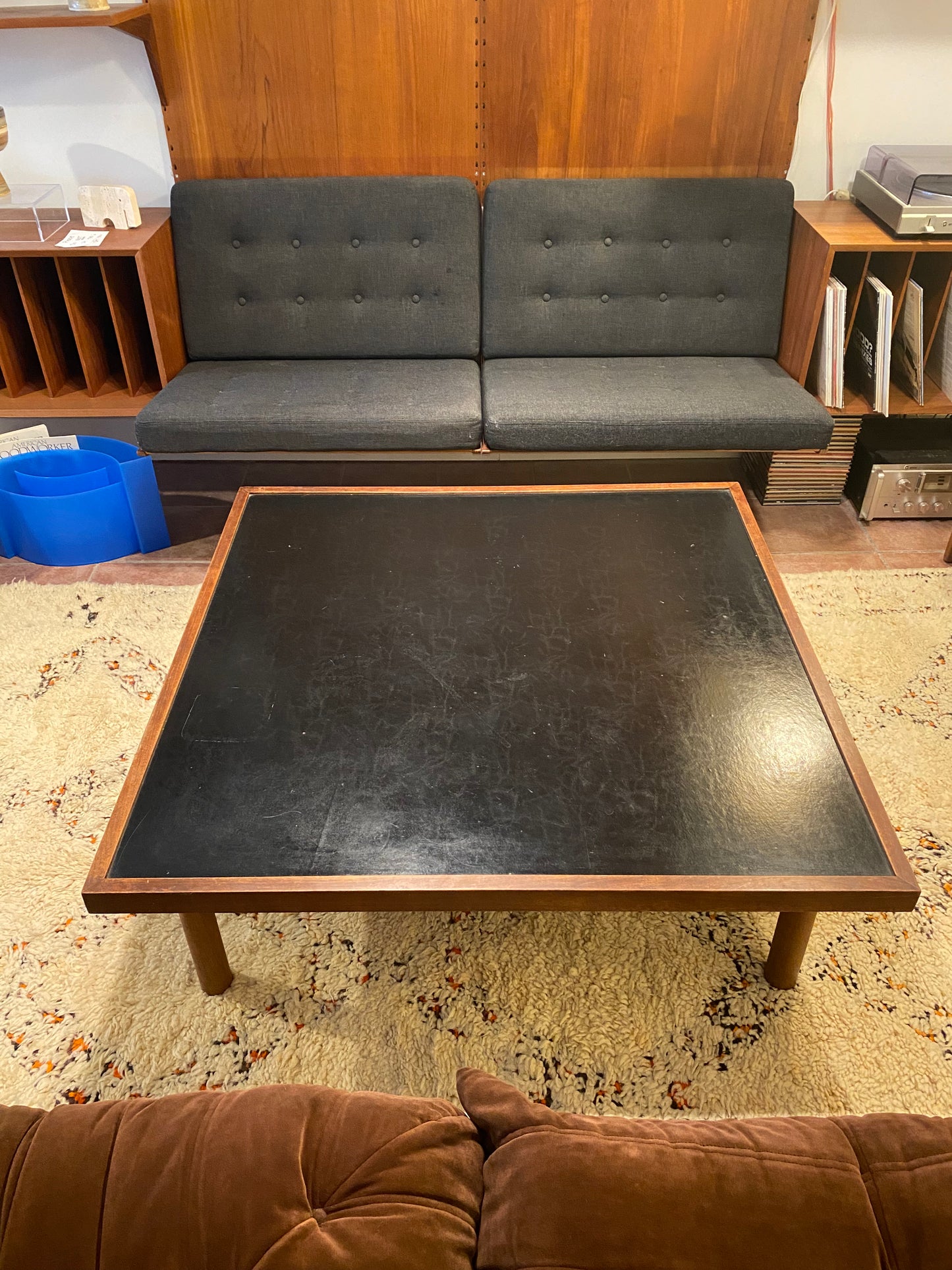 Custom Walnut and Leather Coffee Table by Canadian Artist George Sanders