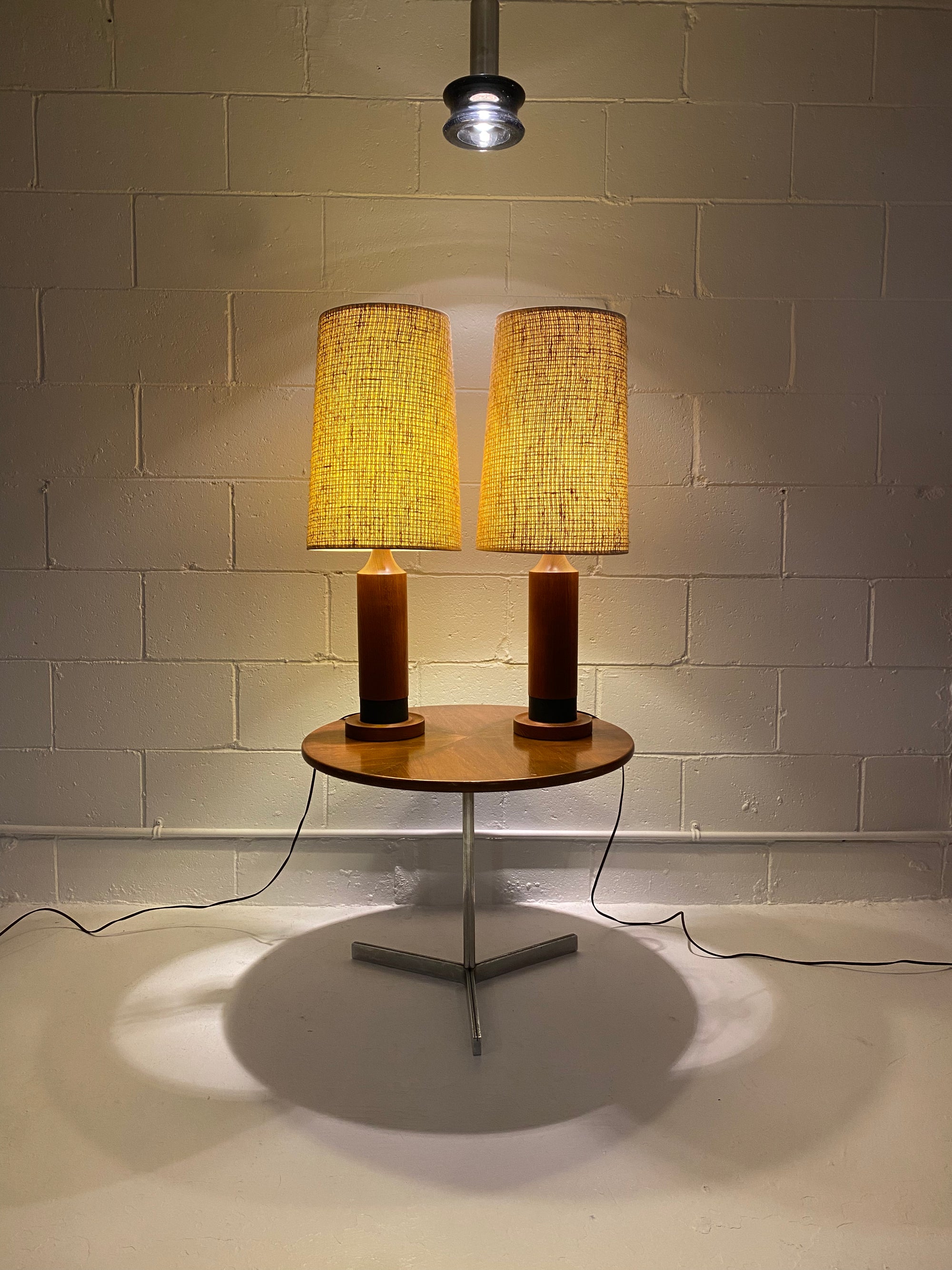 Solid Teak Turned Table Lamps Mid Century Modern 1960's