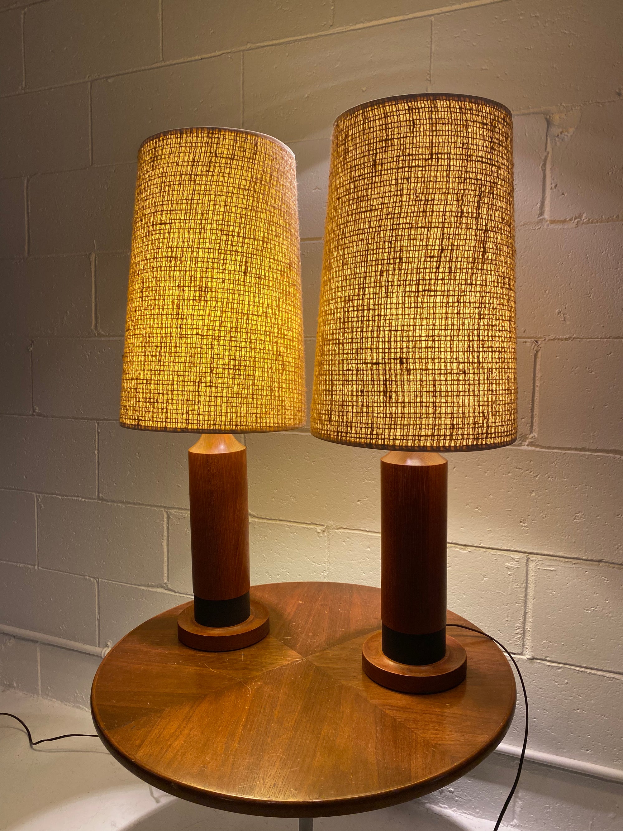 Solid Teak Turned Table Lamps Mid Century Modern 1960's