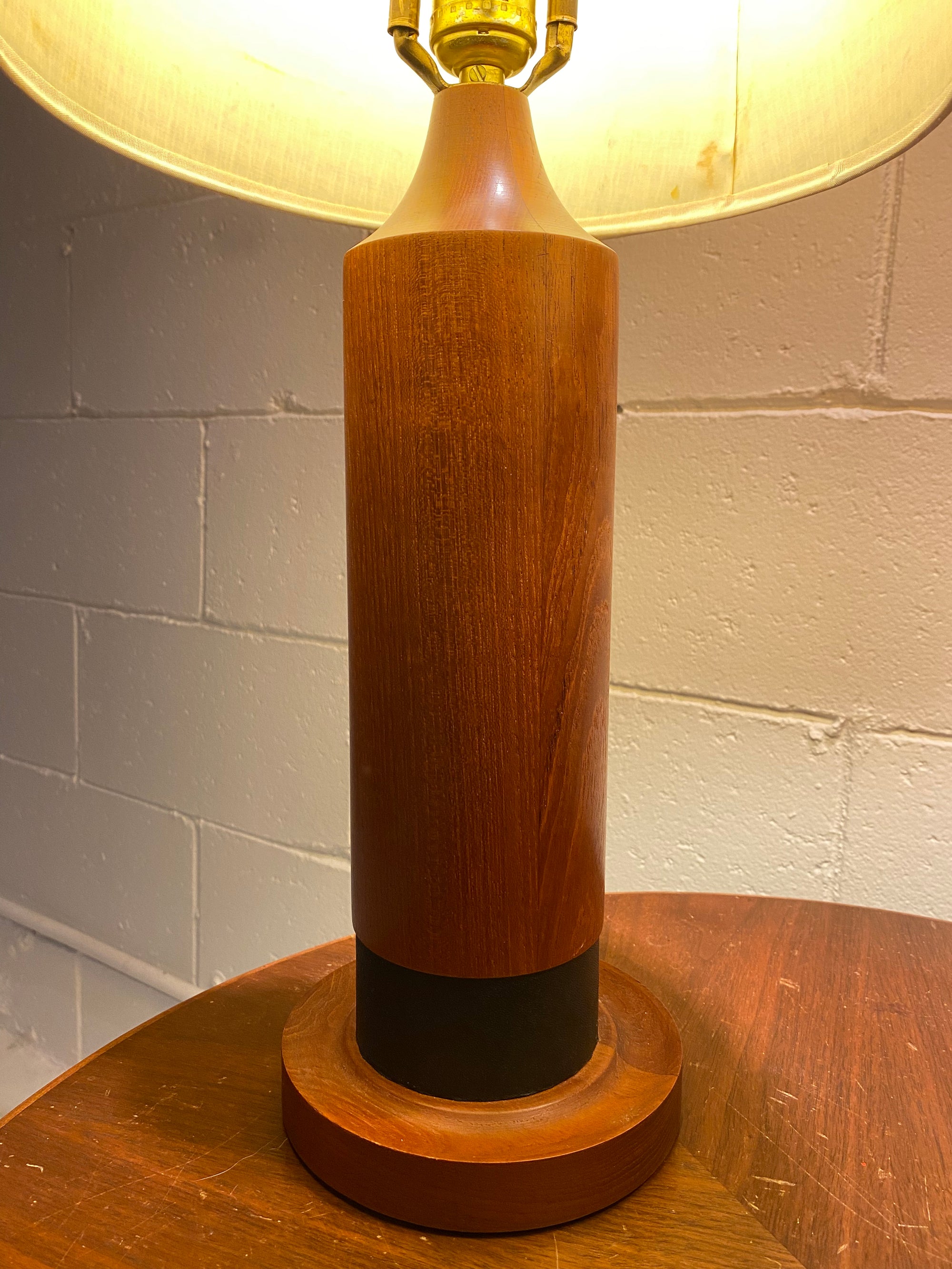 Solid Teak Turned Table Lamps Mid Century Modern 1960's