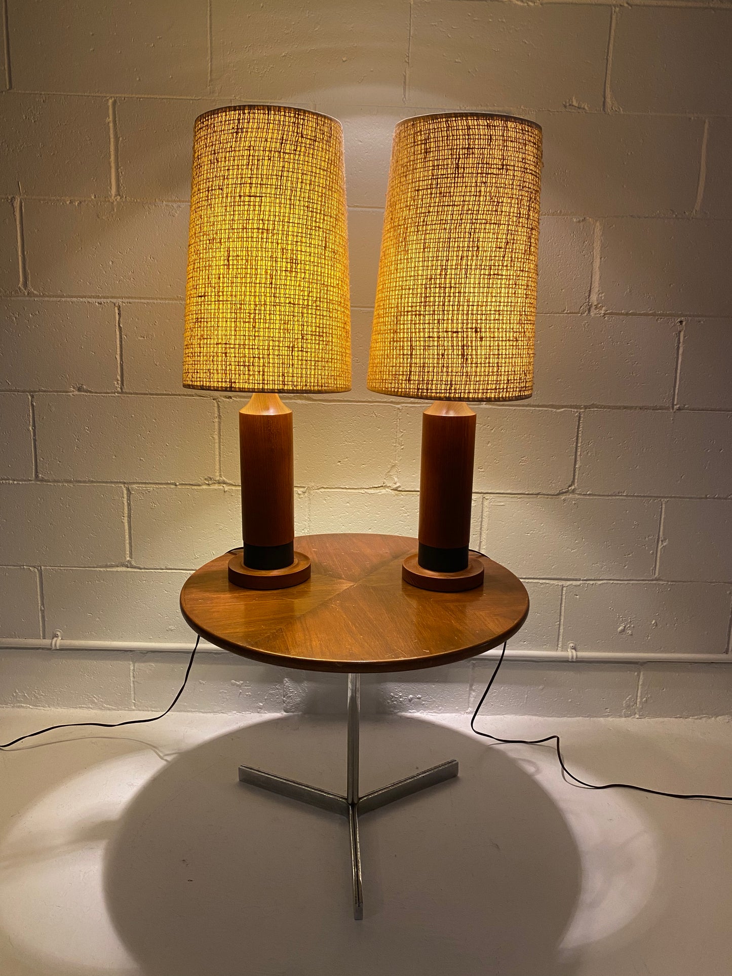 Solid Teak Turned Table Lamps Mid Century Modern 1960's