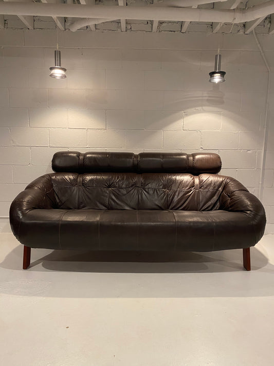 Vintage Moveis Corazza Leather 3 Seat Sofa Brazil