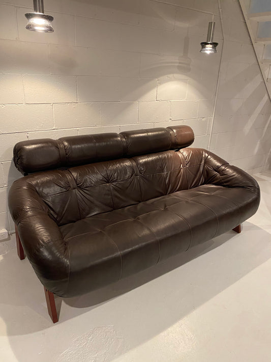 Vintage Moveis Corazza Leather 3 Seat Sofa Brazil