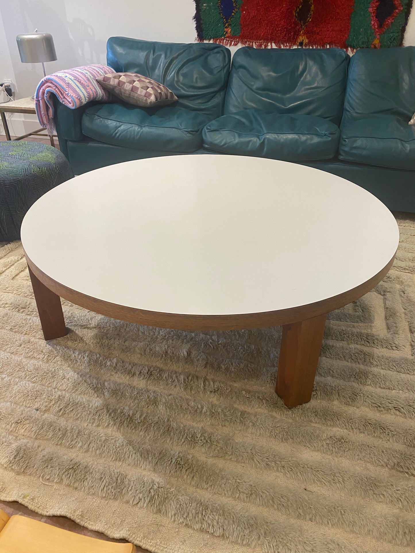 Large Vintage Round Laminate and Wood Coffee Table
