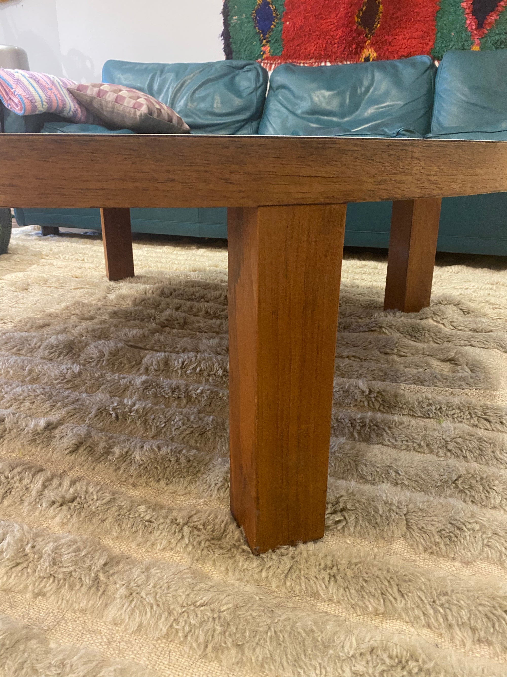 Large Vintage Round Laminate and Wood Coffee Table