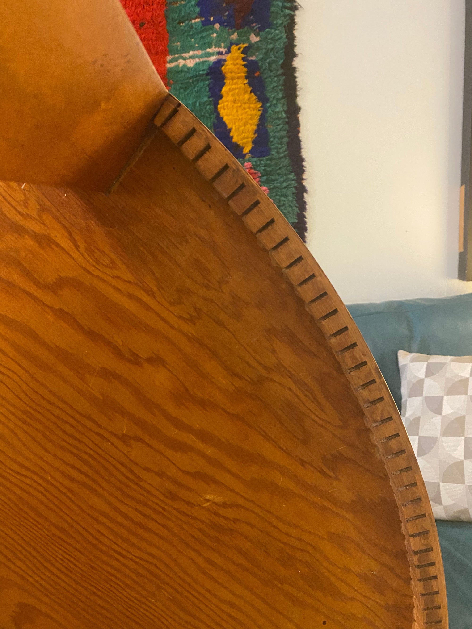 Large Vintage Round Laminate and Wood Coffee Table