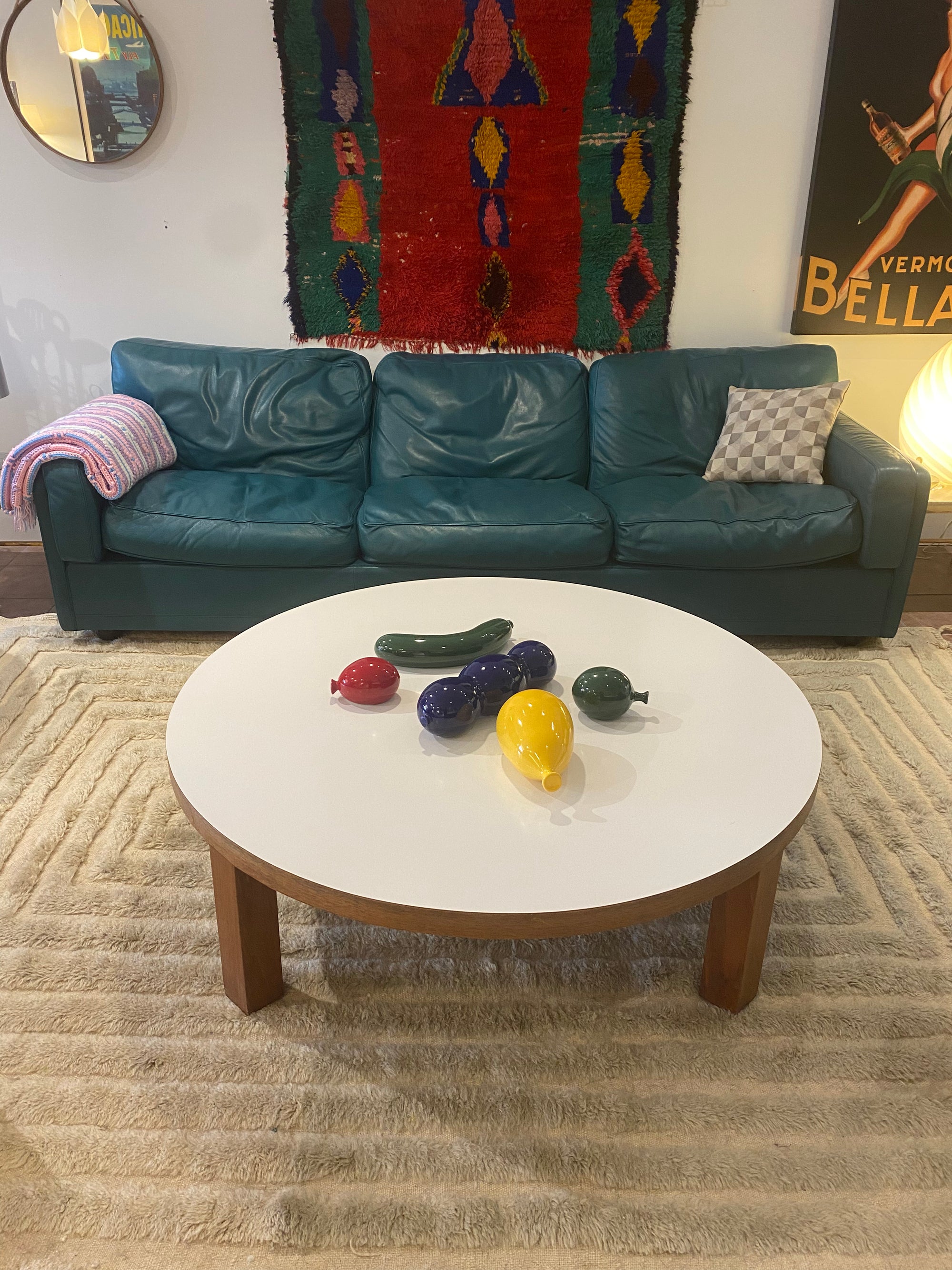 Large Vintage Round Laminate and Wood Coffee Table