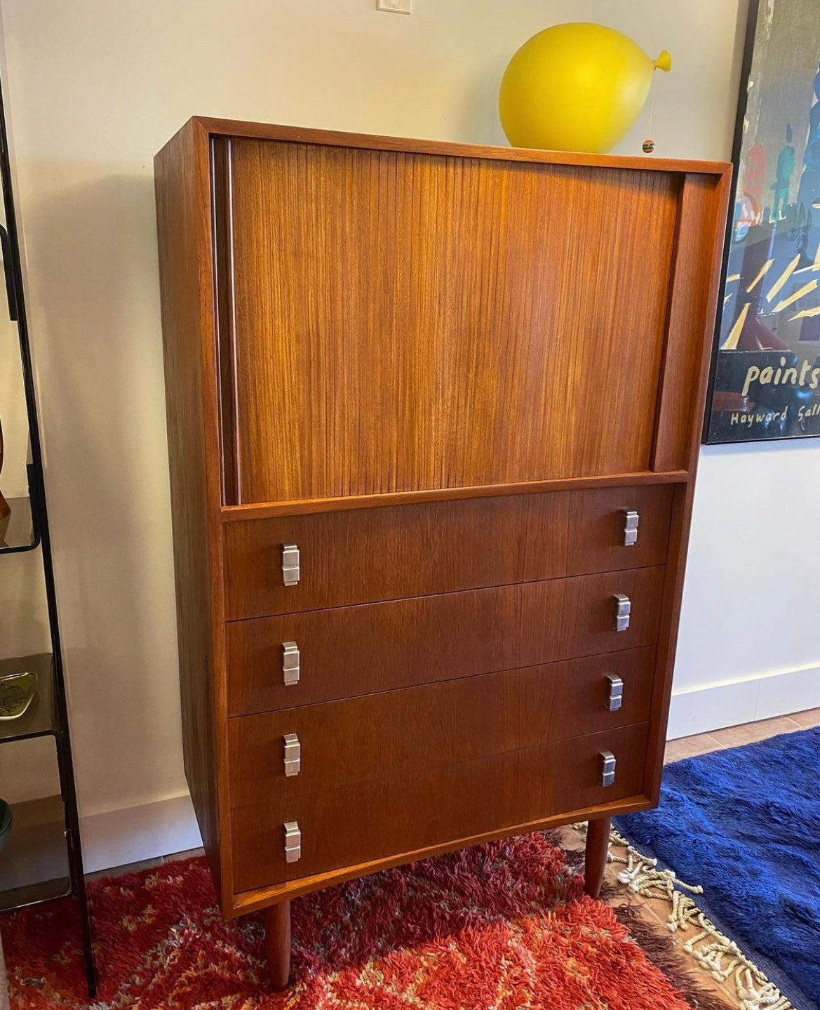 RS Associates Teak Tambour Highboy